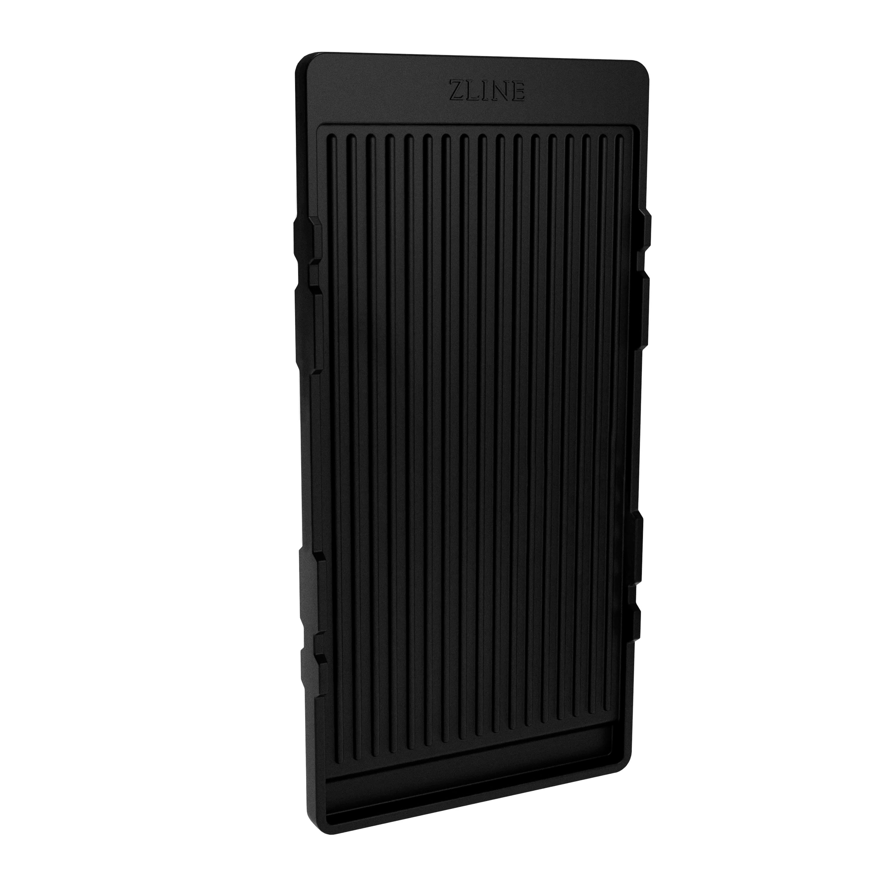 Black ridged rectangular griddle cover panel with ZLINE logo at the top