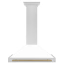 ZLINE 36-Inch Autograph Edition Wall Mounted Range Hood in Satin Stainless Steel with White Matte Shell and Champagne Bronze Handle (KB4SNZ-WM36-CB)