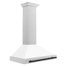 ZLINE 36-Inch Autograph Edition Wall Mounted Range Hood in Satin Stainless Steel with White Matte Shell and Matte Black Handle (KB4SNZ-WM36-MB)
