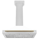 ZLINE 36-Inch Autograph Edition Wall Mounted Range Hood in Satin Stainless Steel with White Matte Shell and Champagne Bronze Handle (KB4SNZ-WM36-CB)