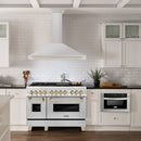 ZLINE 4-Piece Appliance Package - 48-Inch Paramount Autograph Gas Range, Wall Mount Range Hood, 36-Inch French Door Refrigerator with Water Dispenser, Dishwasher, in Stainless Steel with Gold Accents