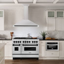 ZLINE 4-Piece Appliance Package - 48-Inch Paramount Autograph Gas Range, Wall Mount Range Hood, 36-Inch French Door Refrigerator, Dishwasher, in Stainless Steel with Matte Black Accents
