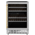 ZLINE 24-Inch Monument Autograph Edition Dual Zone 44-Bottle Wine Cooler in Stainless Steel with Gold Accents (RWVZ-UD-24-G)