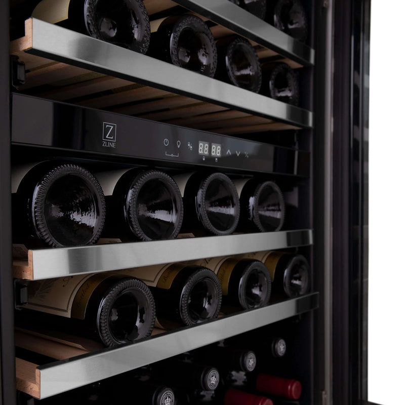 ZLINE 24-Inch Monument Autograph Edition Dual Zone 44-Bottle Wine Cooler in Stainless Steel with Champagne Bronze Accents (RWVZ-UD-24-CB)