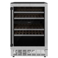 ZLINE 24-Inch Monument Autograph Edition Dual Zone 44-Bottle Wine Cooler in Stainless Steel with Matte Black Accents (RWVZ-UD-24-MB)