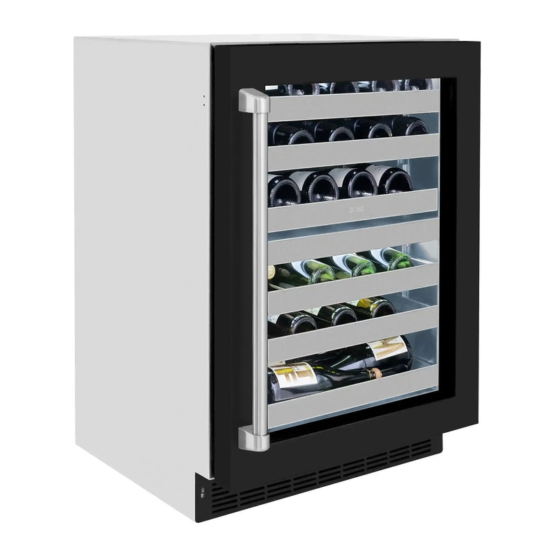 ZLINE 24-Inch Touchstone Dual Zone 44 Bottle Wine Cooler with Black Matte Glass Door (RWDO-BLM-24)