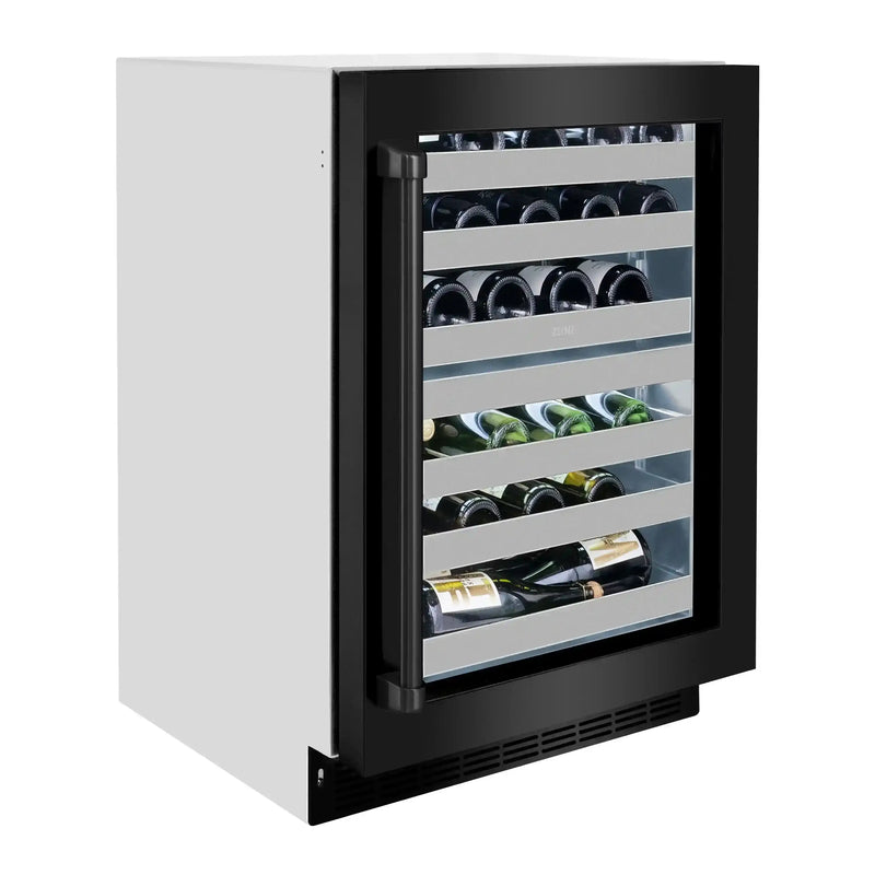 ZLINE 24-Inch Touchstone Dual Zone 44 Bottle Wine Cooler with Black Stainless Steel Glass Door (RWDO-BS-24)