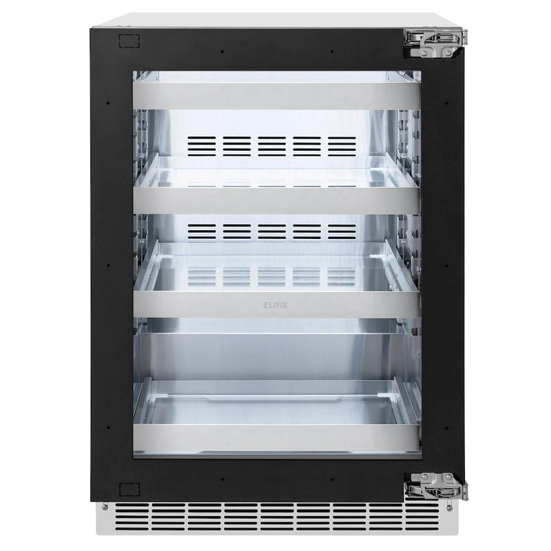 ZLINE Autograph Edition 24-Inch Touchstone 151 Can Indoor/Outdoor Beverage Fridge With Panel Ready Glass Door And Matte Black Handle (RBSPOZ-24-MB)