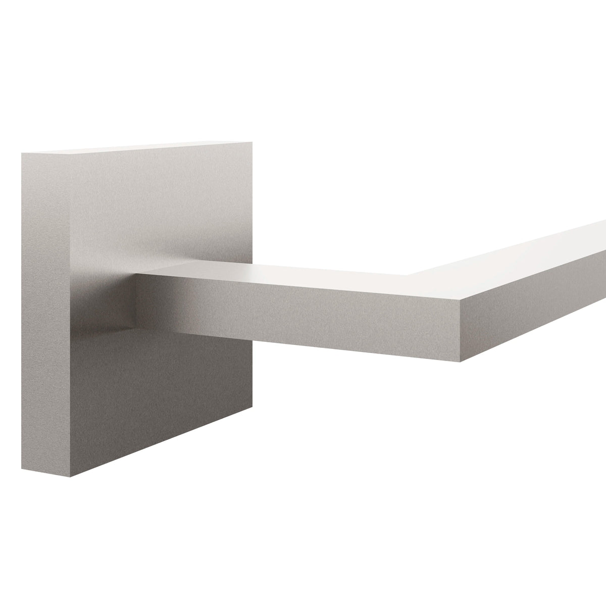 Brushed nickel towel rail with left square mounting bracket and straight bar.