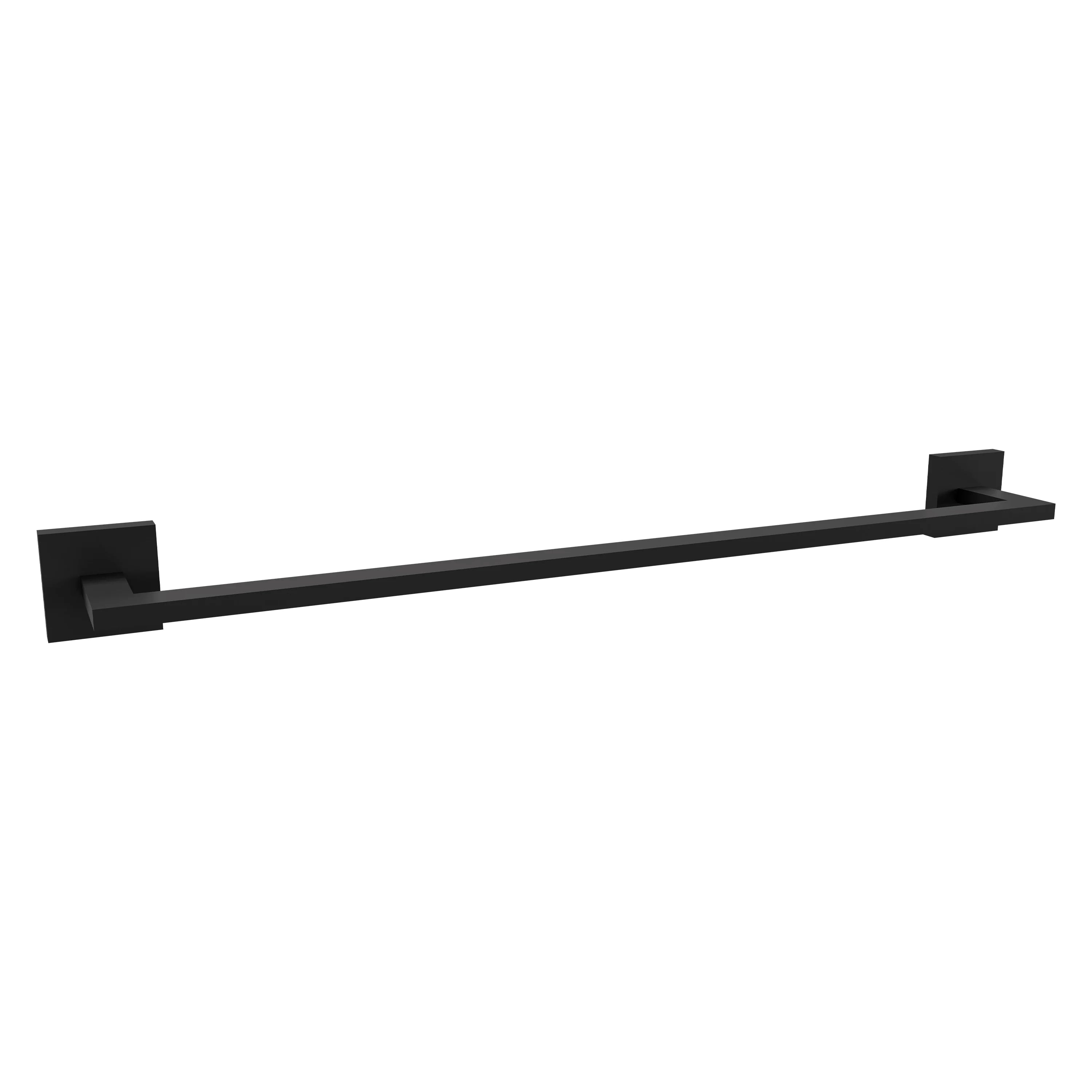 Matte black 24-inch towel rail with square end brackets and flat horizontal bar