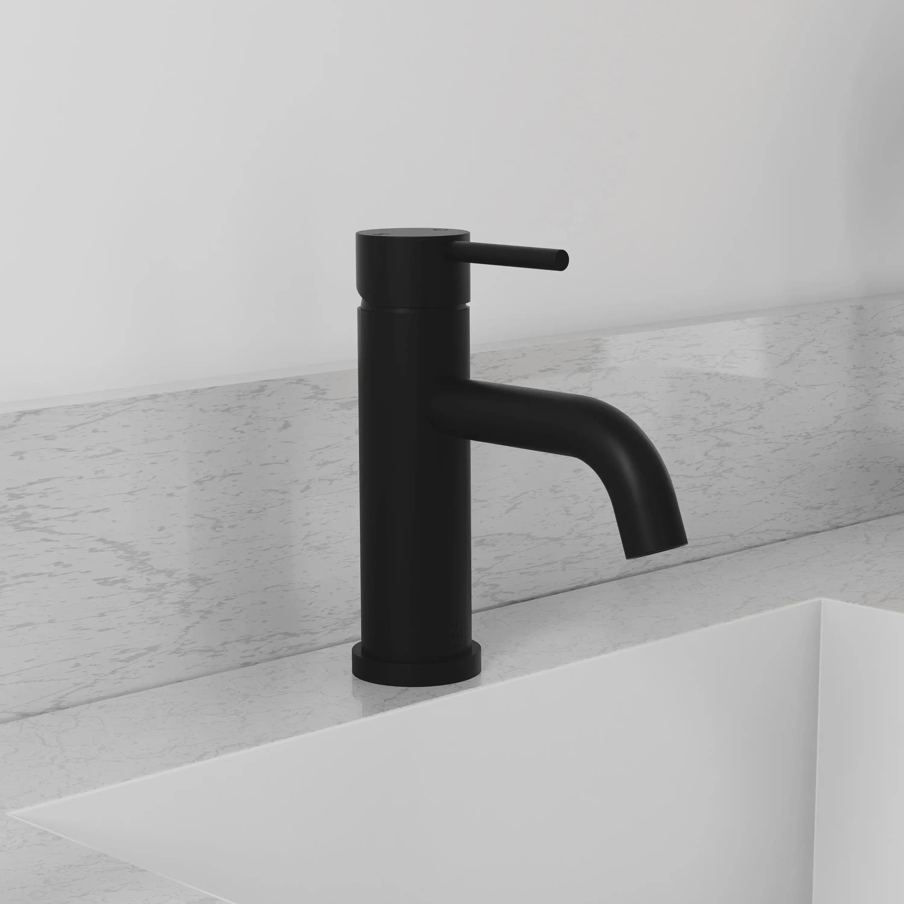 Matte black single-handle bath faucet with tall cylindrical spout and lever handle