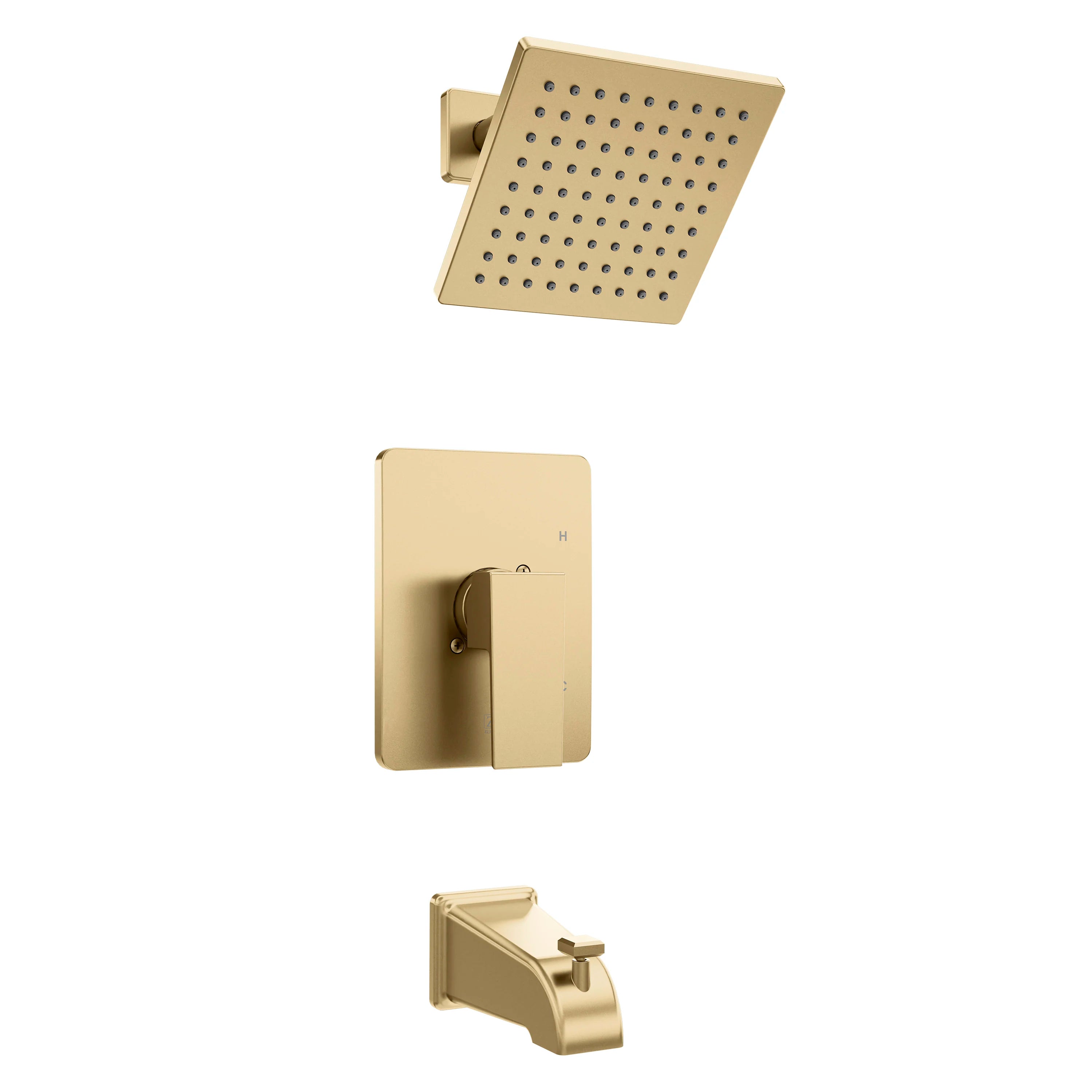 Champagne bronze shower trim set with rain head, handle, and wall plates