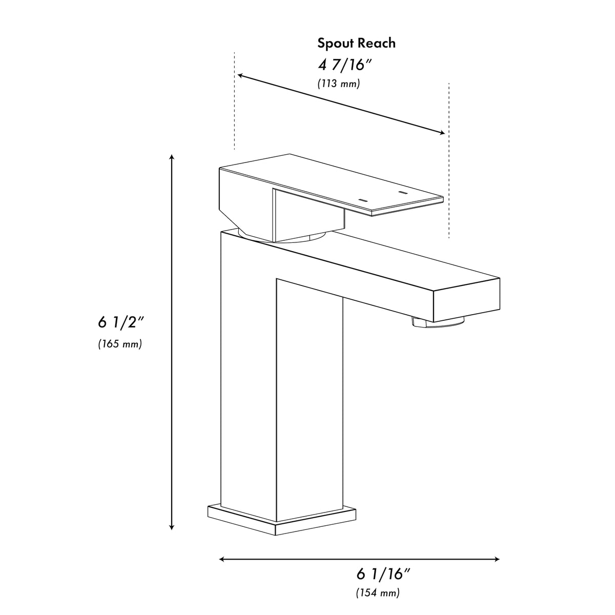 Single-handle bath faucet dimension diagram showing spout reach and height.