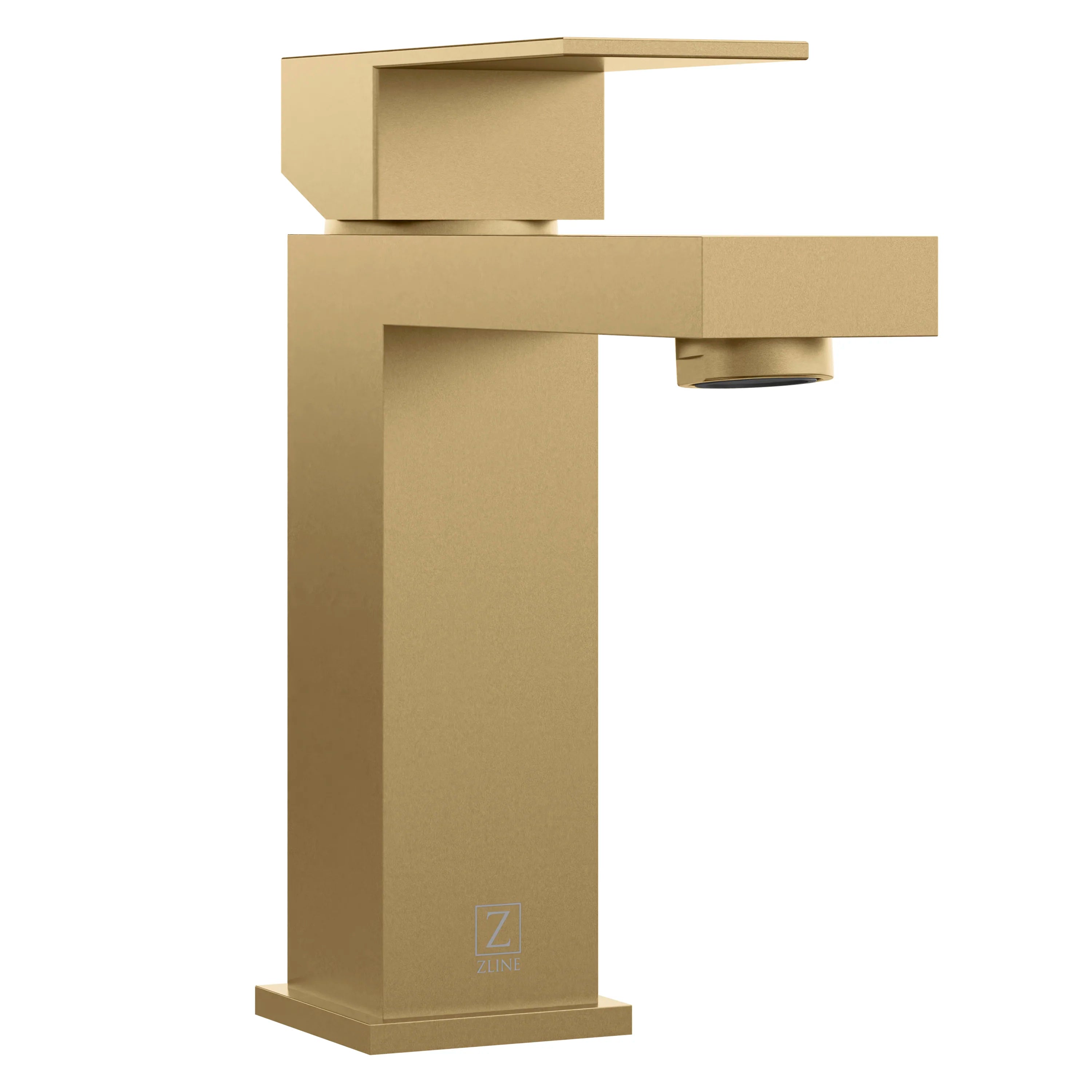 Champagne bronze single-handle bath faucet with flat rectangular spout and tall body.