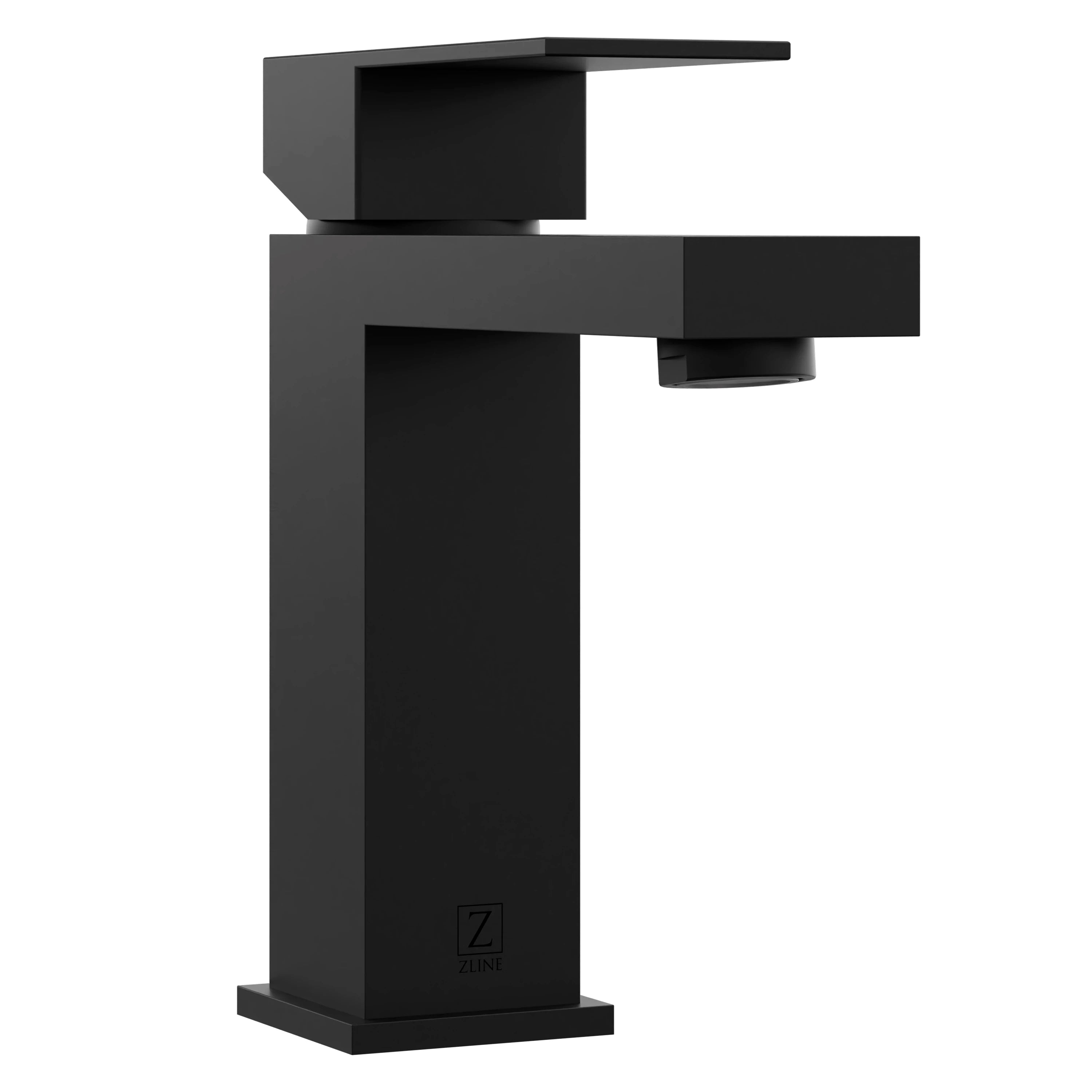 Matte black single-handle bath faucet with tall rectangular body and extended side spout