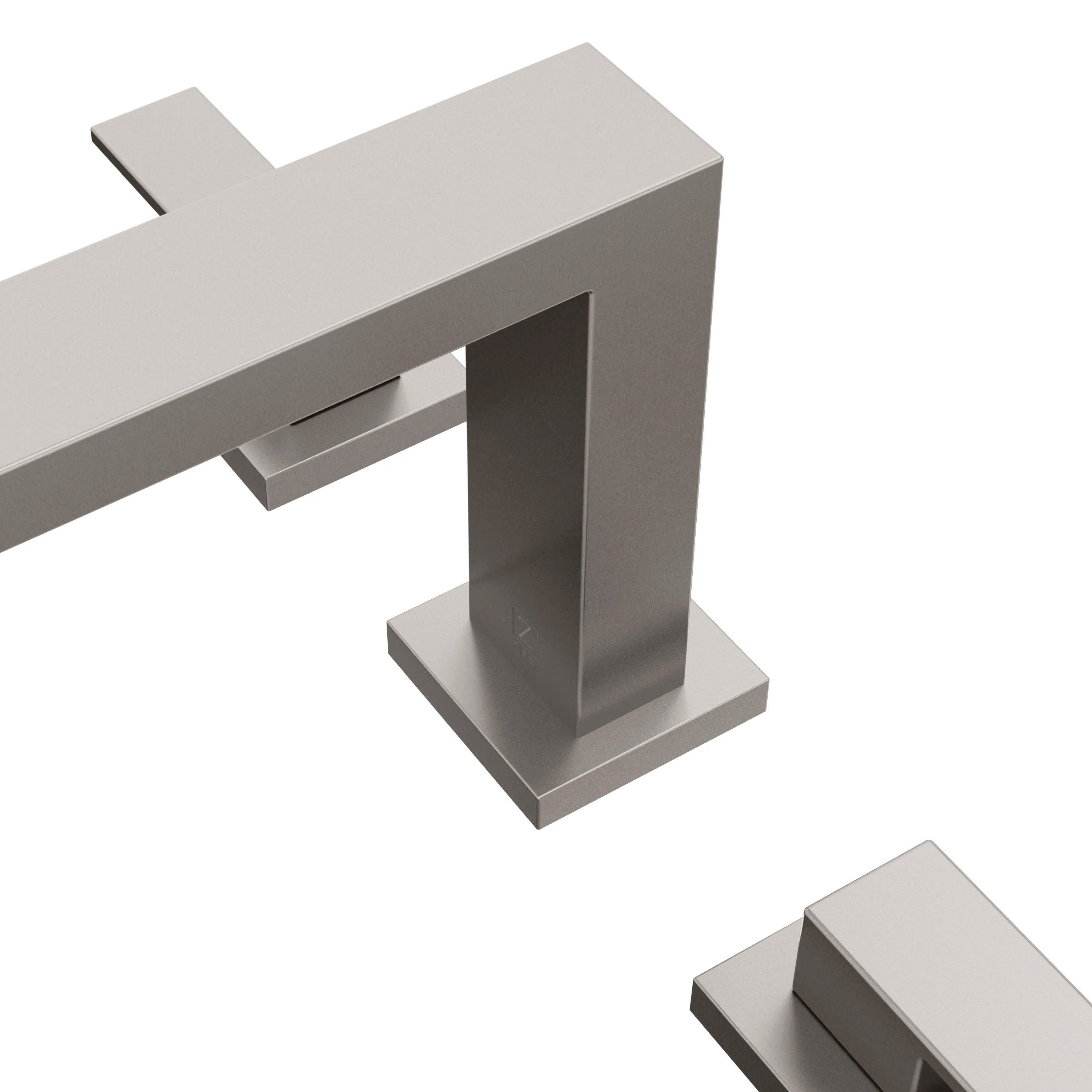 Brushed nickel tall spout with square base and deck-mounted widespread handle