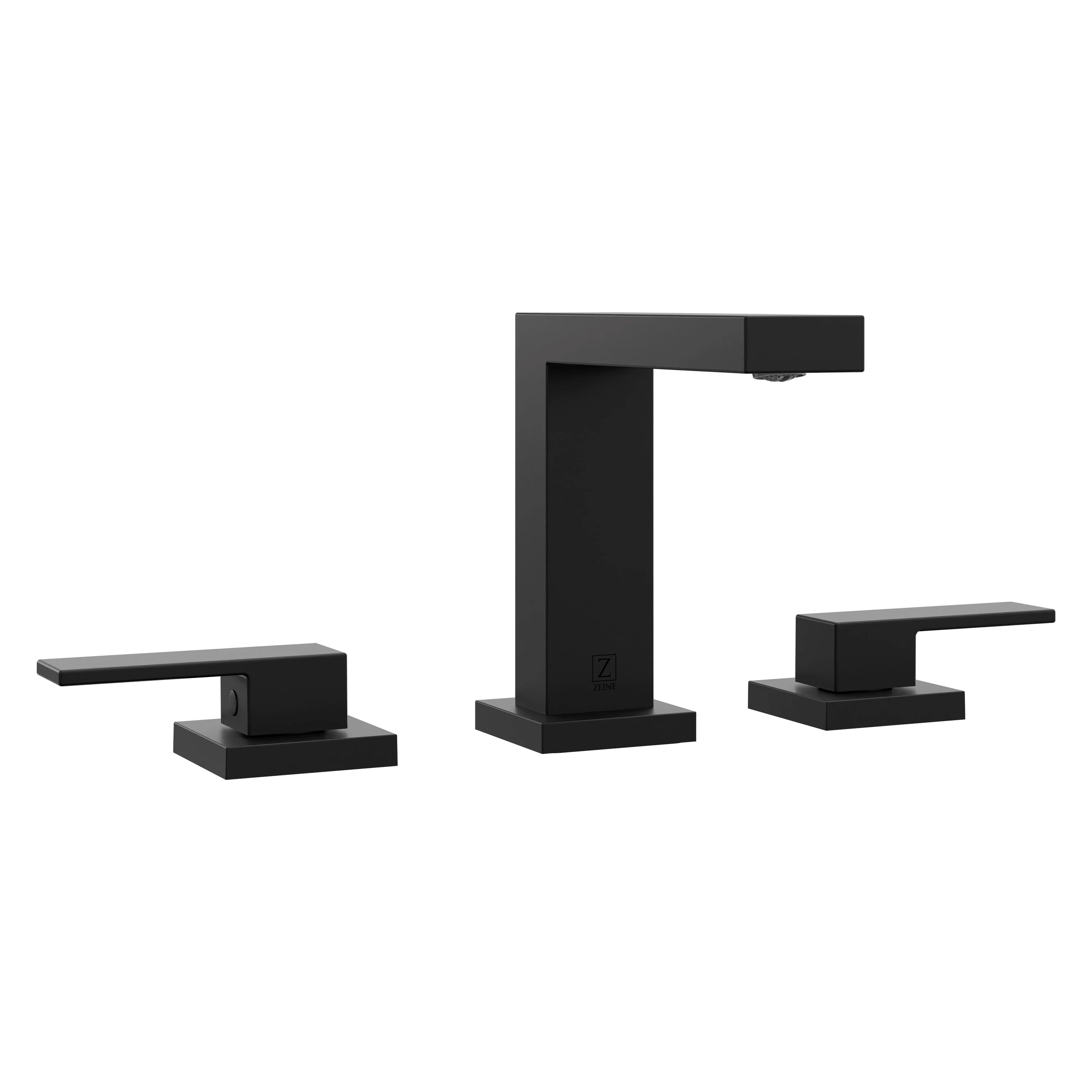 Matte black widespread bath faucet set with tall spout and two rectangular handles