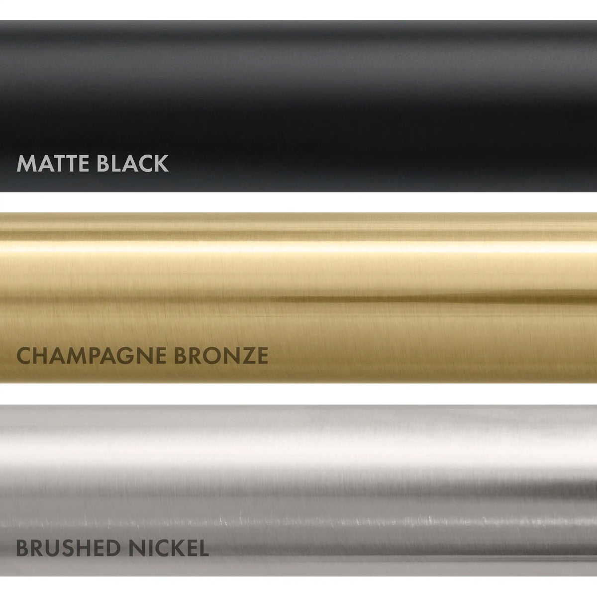 Finish color sample strip for matte black and other metallic faucet tones