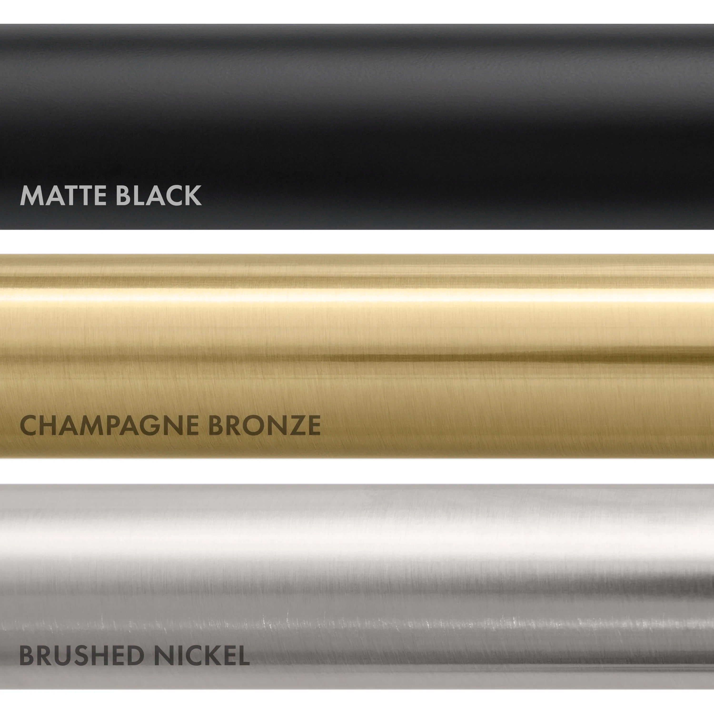 Matte black finish color strip with champagne bronze and brushed nickel options