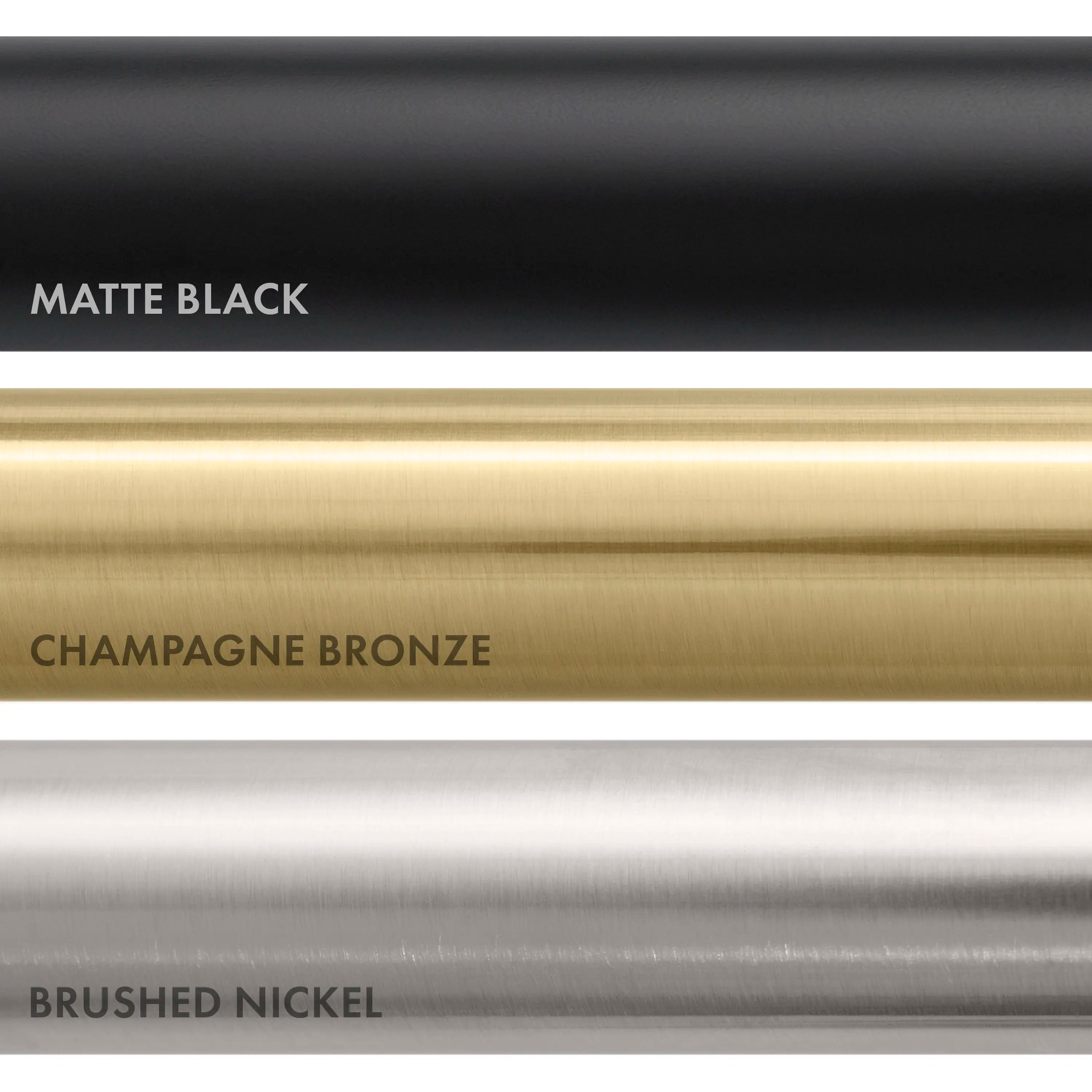 Brushed nickel metal finish options display for kitchen faucet