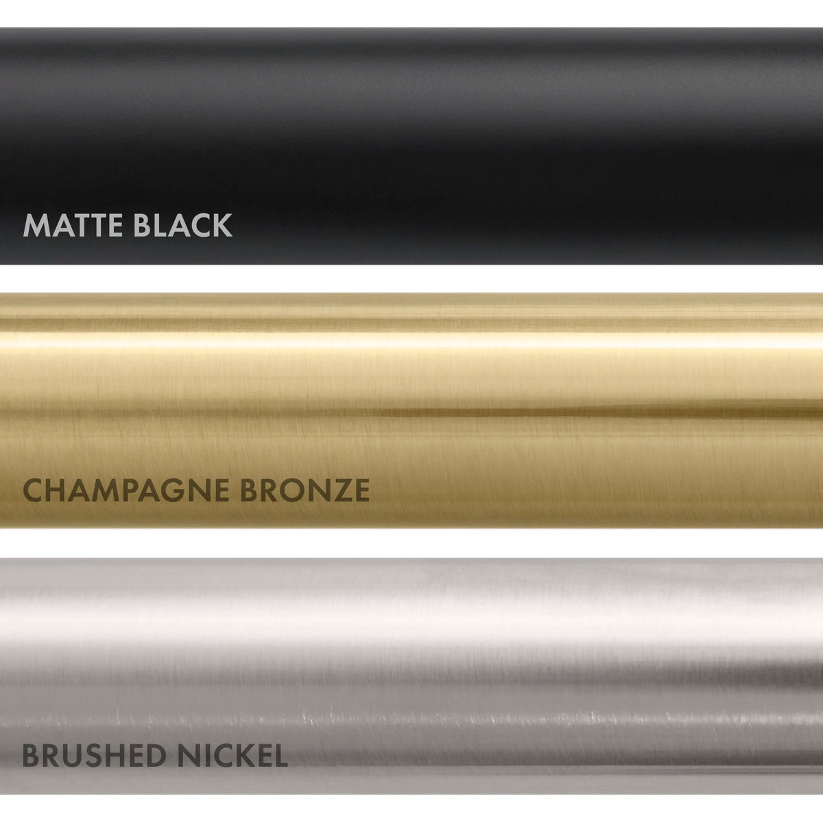 Toilet paper holder finish options: matte black, champagne bronze, brushed nickel