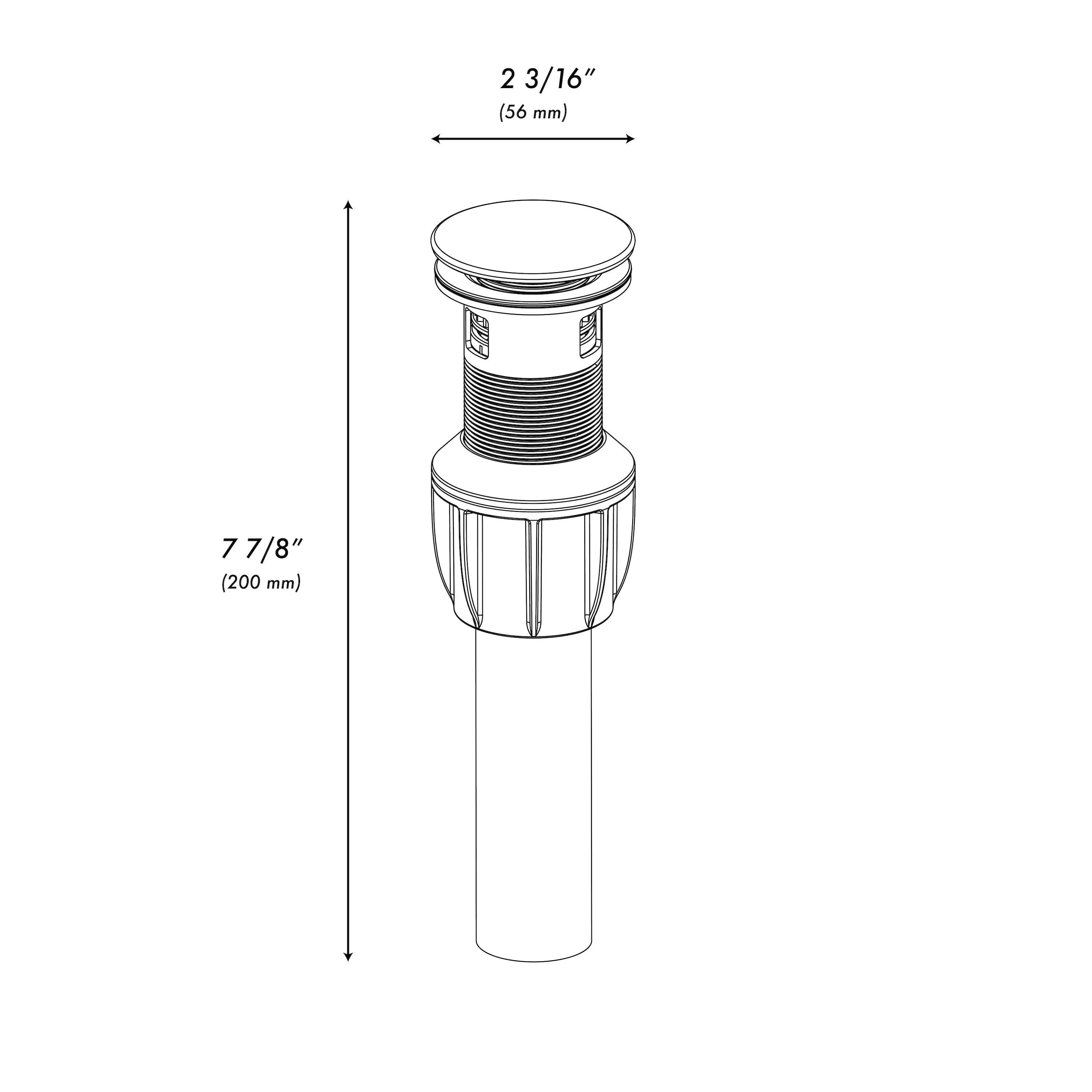 Matte black push-button sink drain with cylindrical body and round top