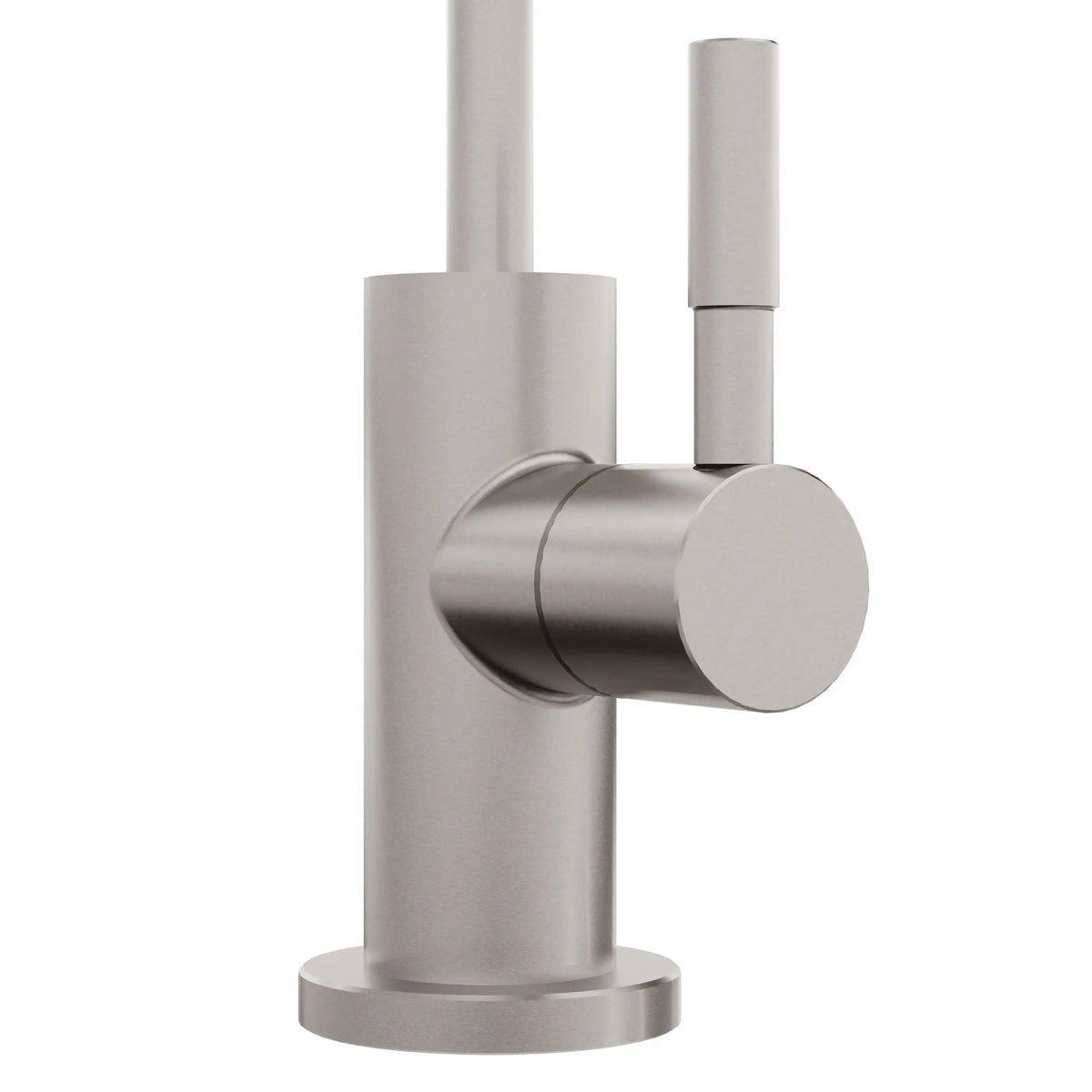 Brushed nickel single-handle drink faucet with cylindrical spout and round lever