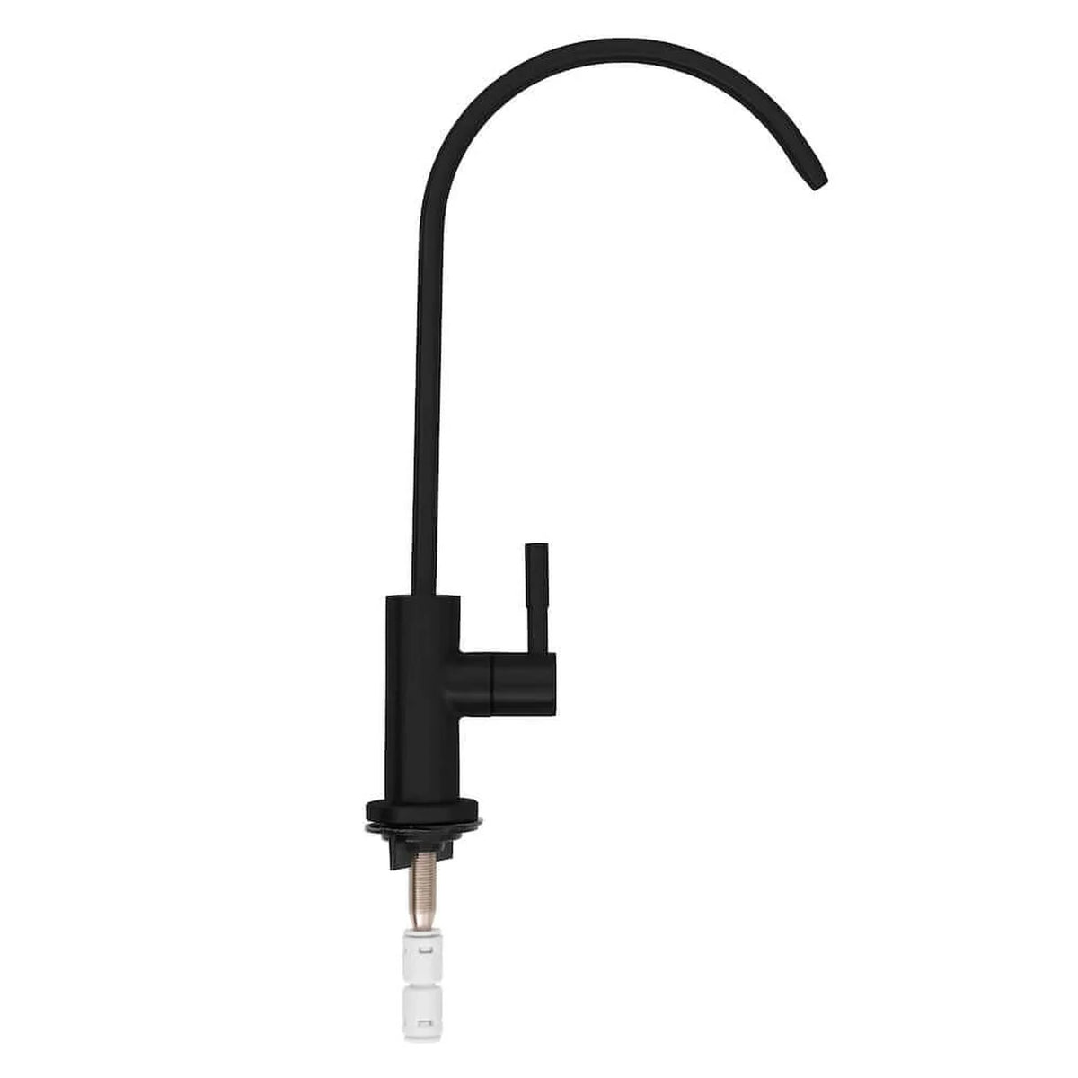 Matte black drink faucet with curved spout and mounting stem