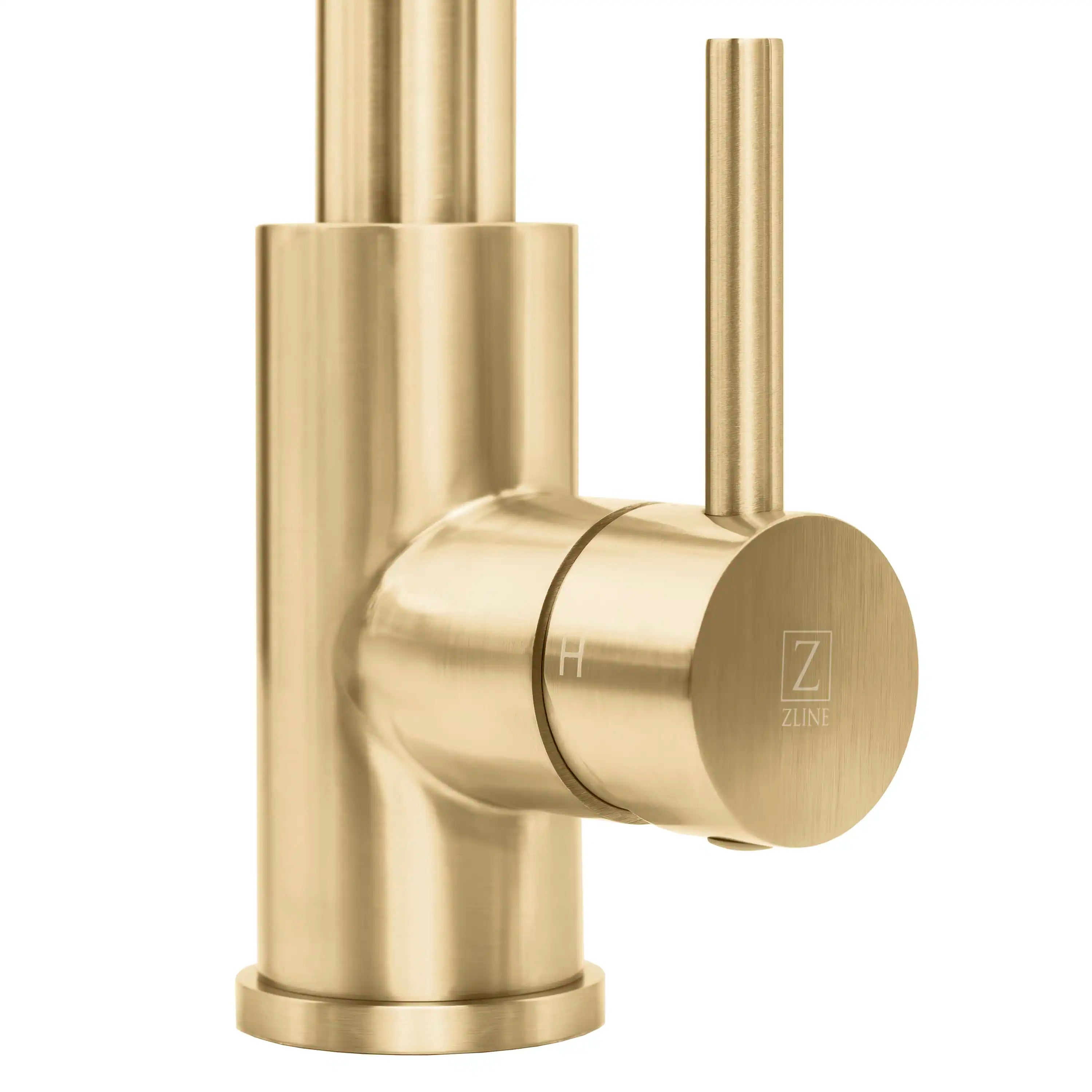 Champagne bronze single-handle kitchen faucet control with decorative round knob
