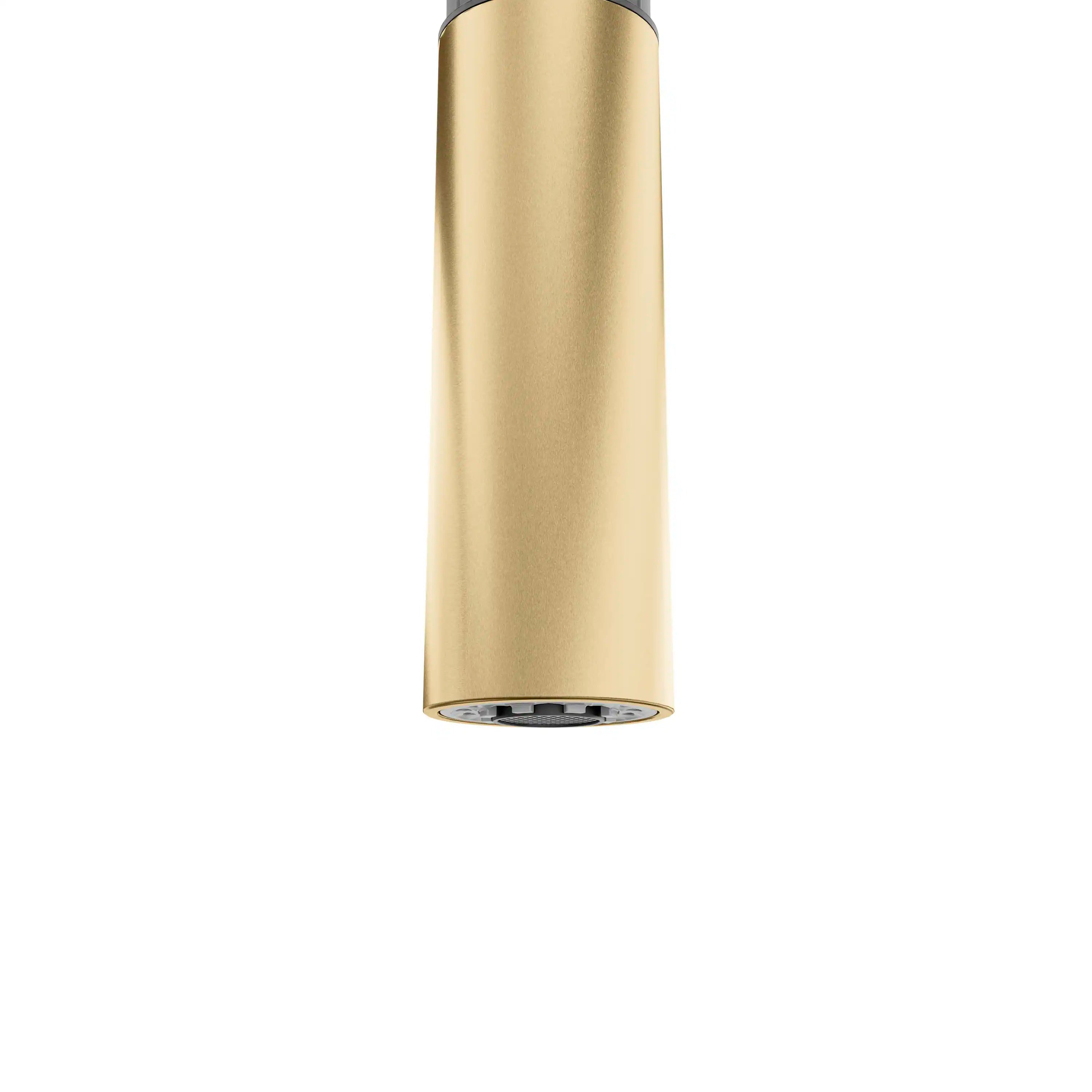 Champagne bronze pull-down sprayer head close-up