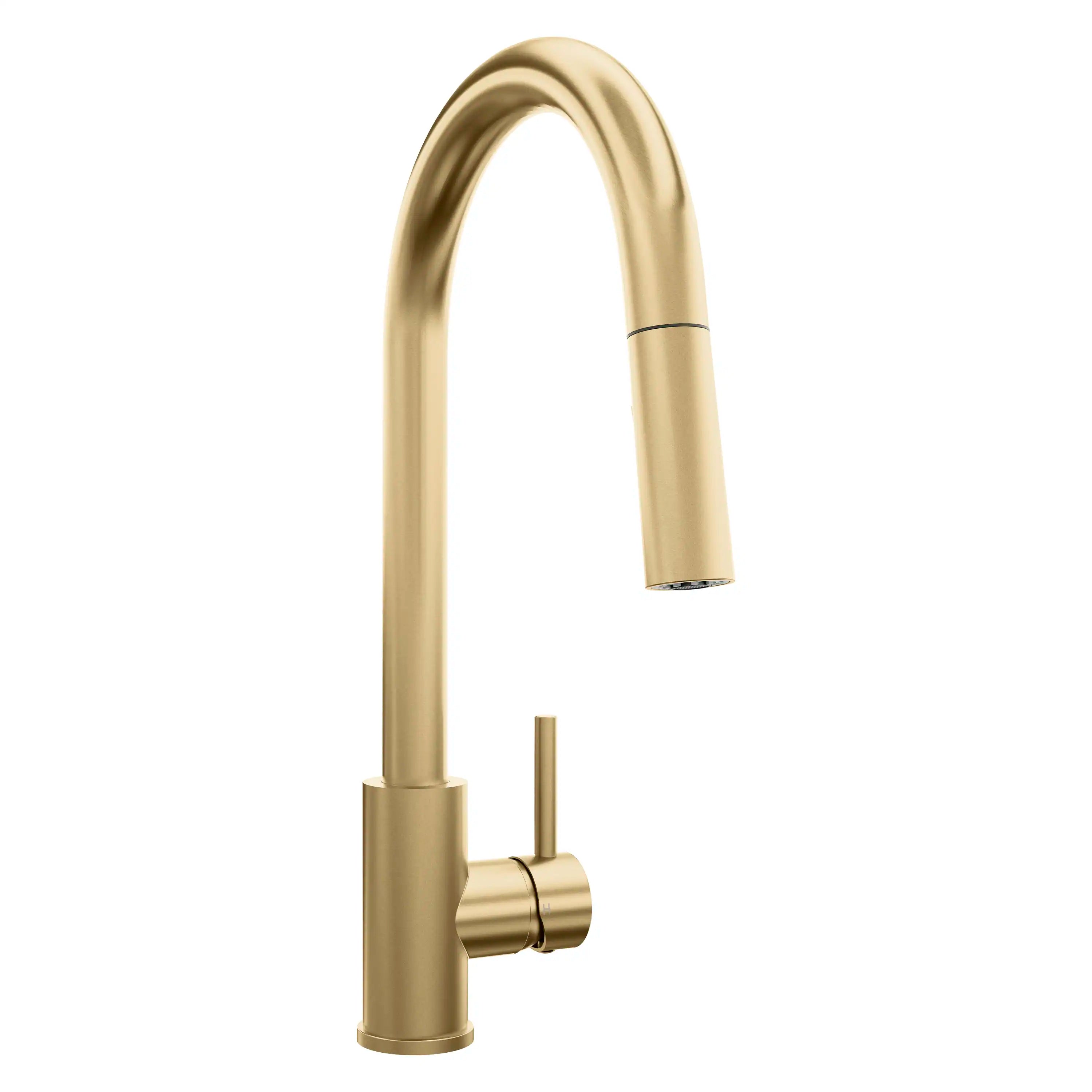 Champagne bronze single-handle kitchen faucet with arched spout and side controls