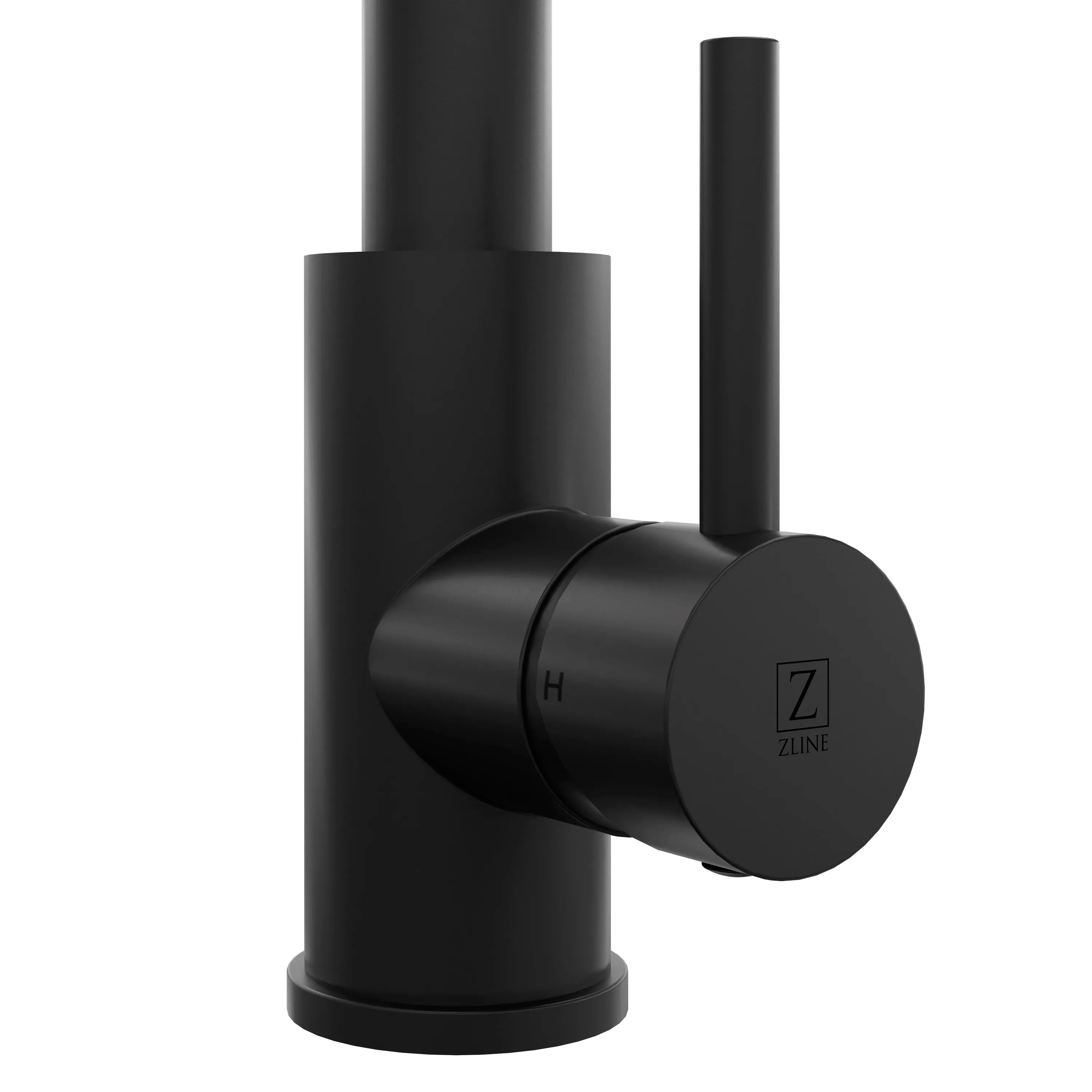Matte black single-handle faucet with pull-down sprayer and ZLINE control knob