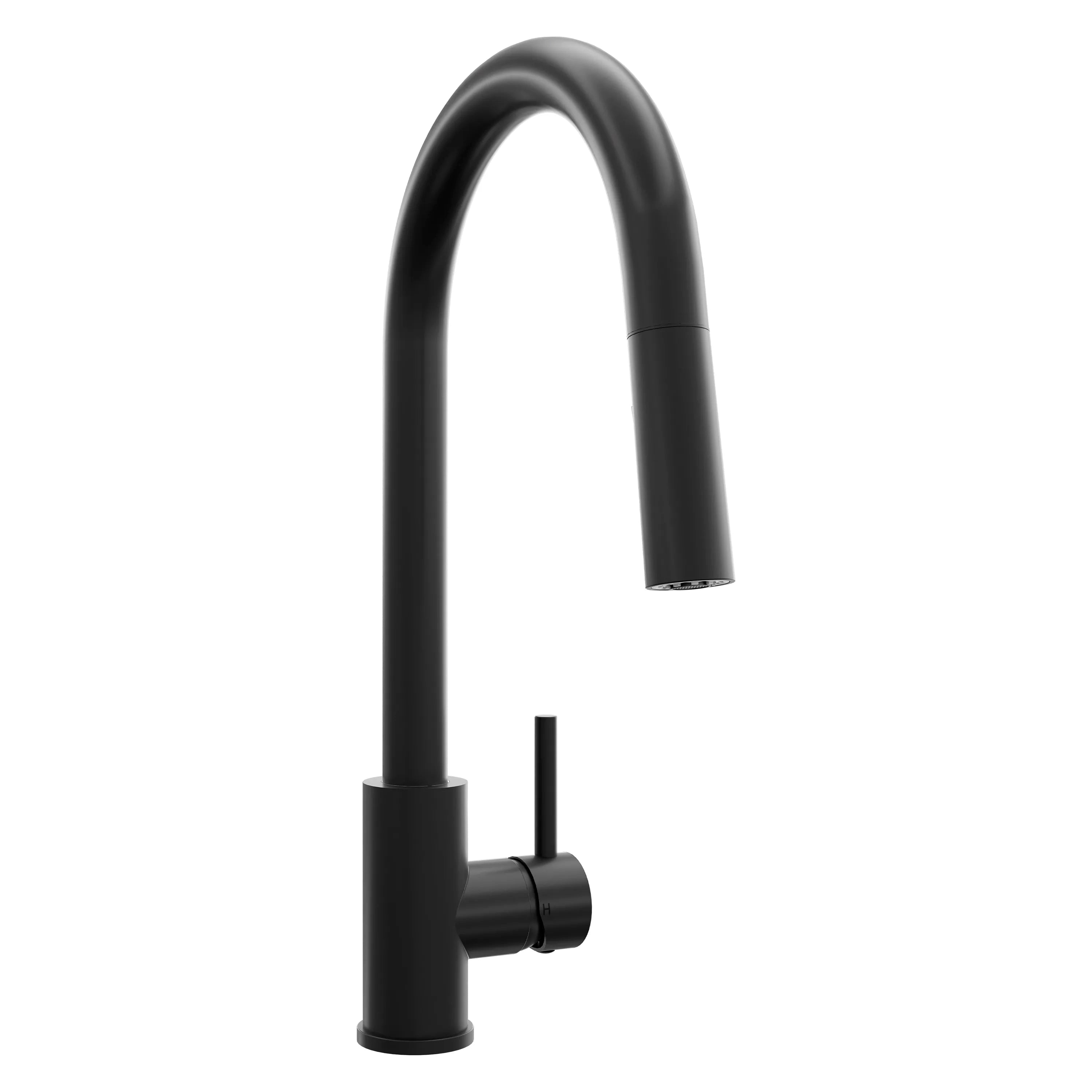 Matte black curved gooseneck kitchen faucet with single side handle
