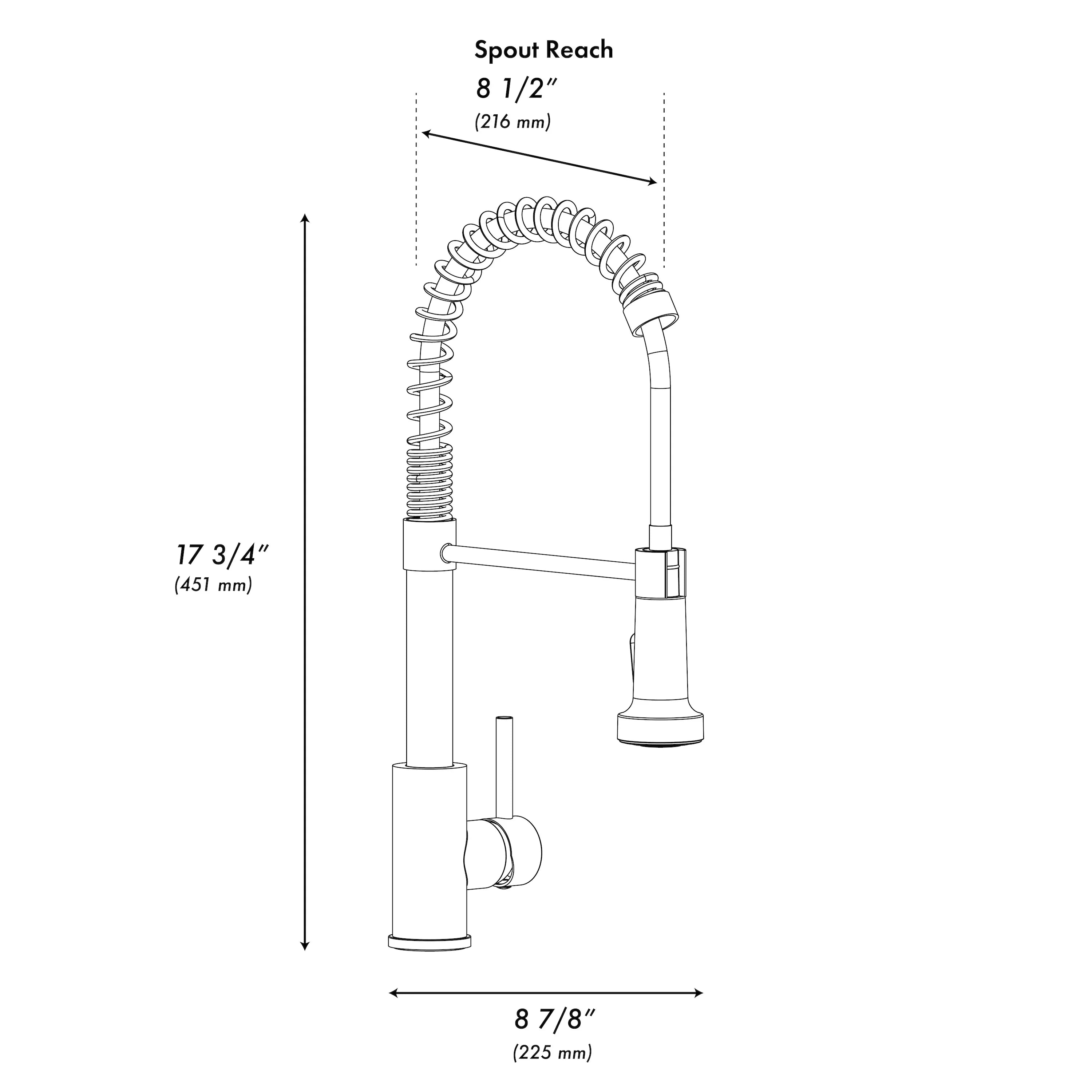 Kitchen faucet dimension diagram with spout reach and height measurements