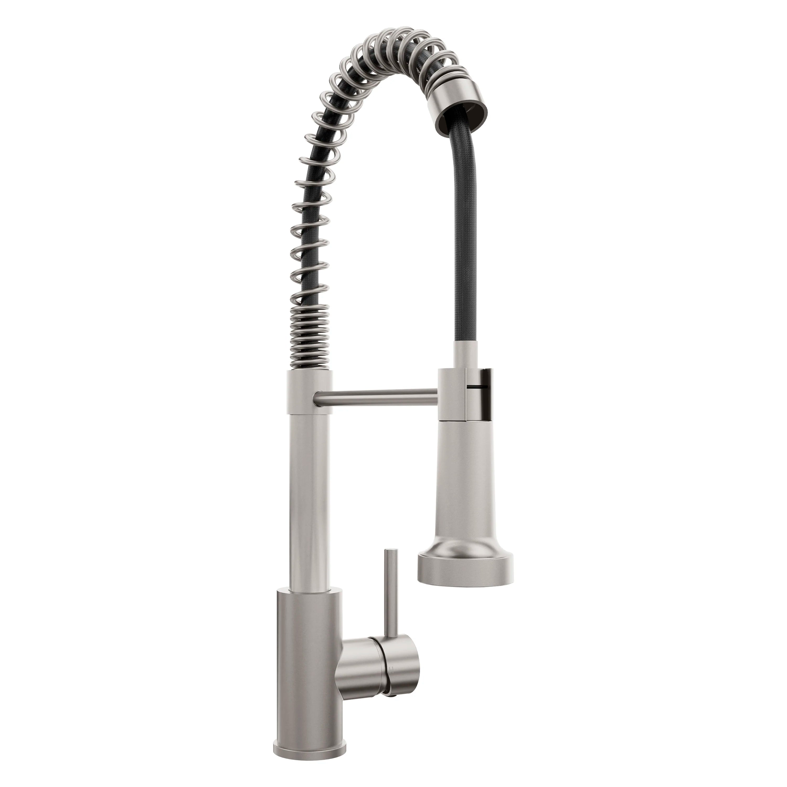 Pull-down kitchen faucet with arched spray wand and side control lever
