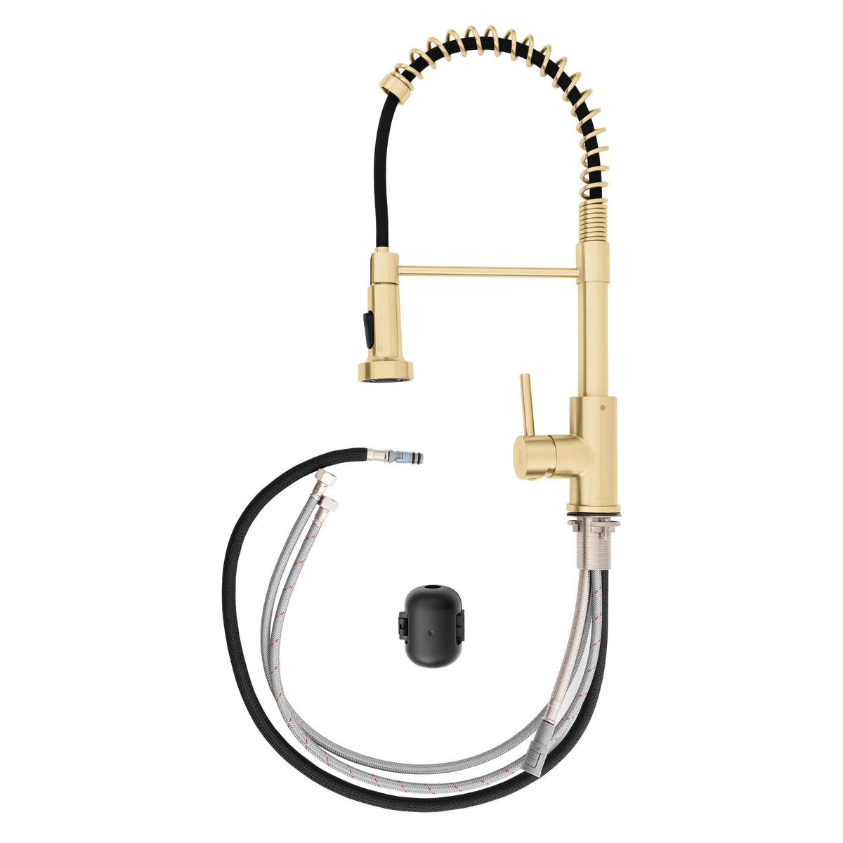 Champagne bronze pull-down faucet kit with coiled spring wand and flexible hoses