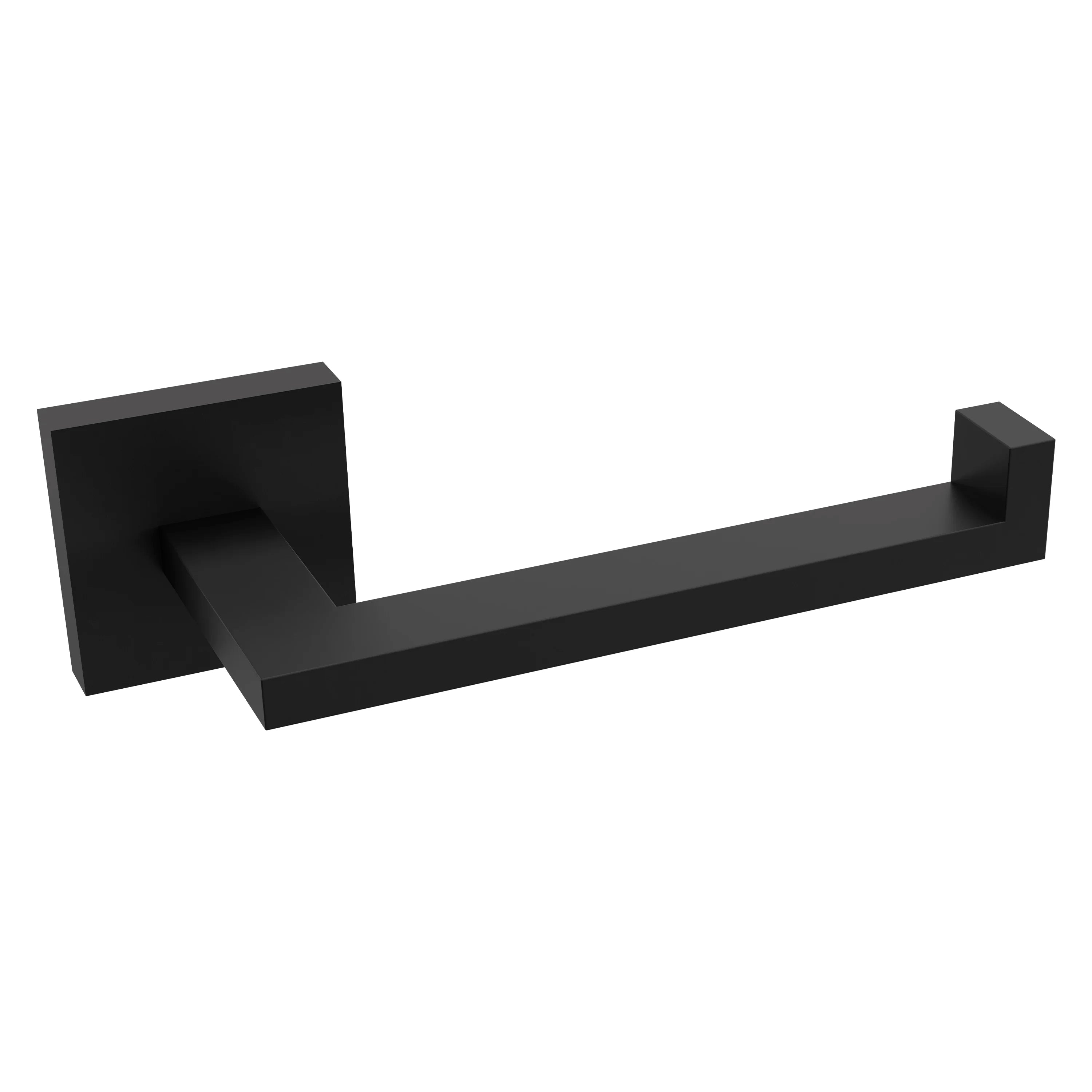 Matte black rectangular wall toilet paper holder with long horizontal arm