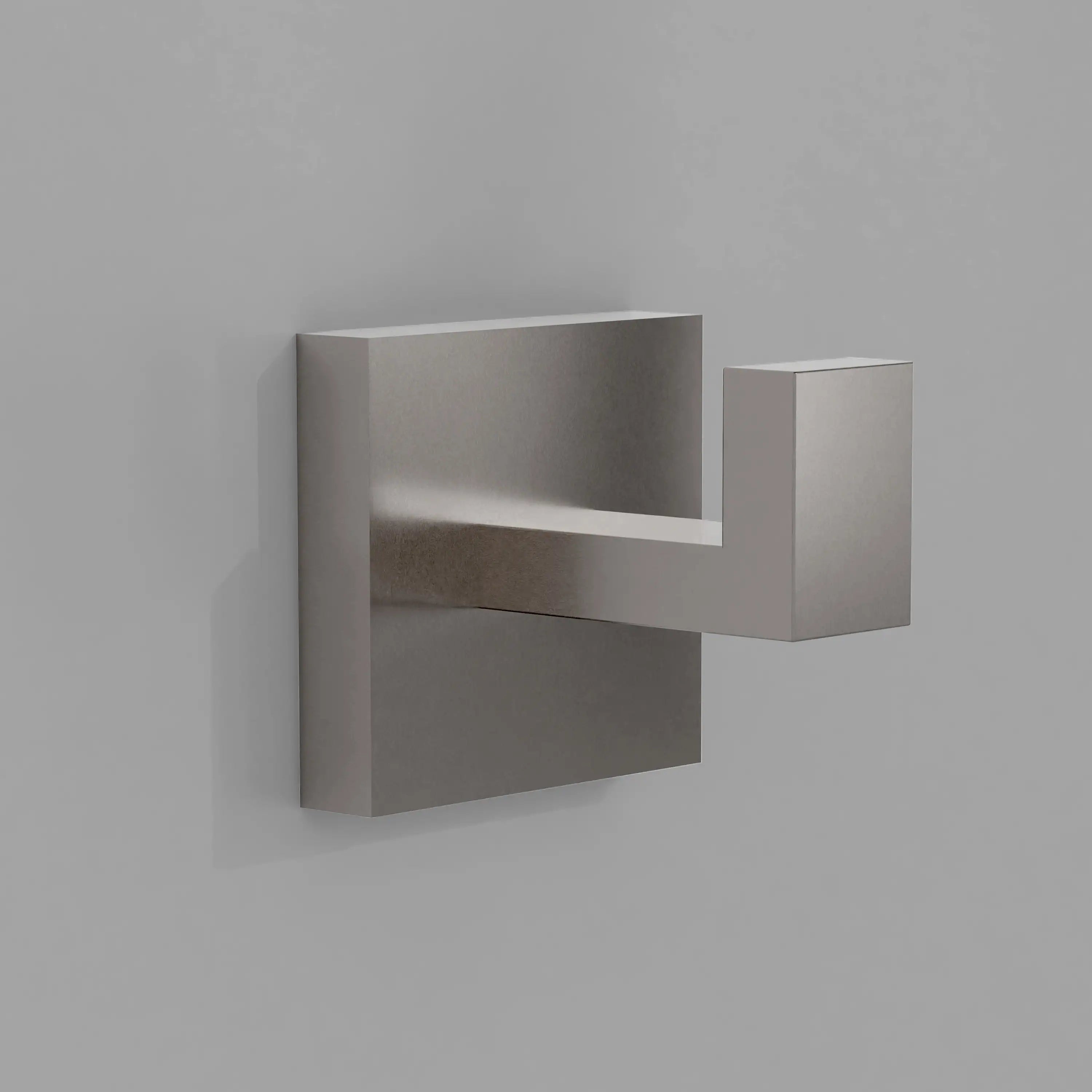 Brushed nickel towel hook with square backplate and curved holding arm