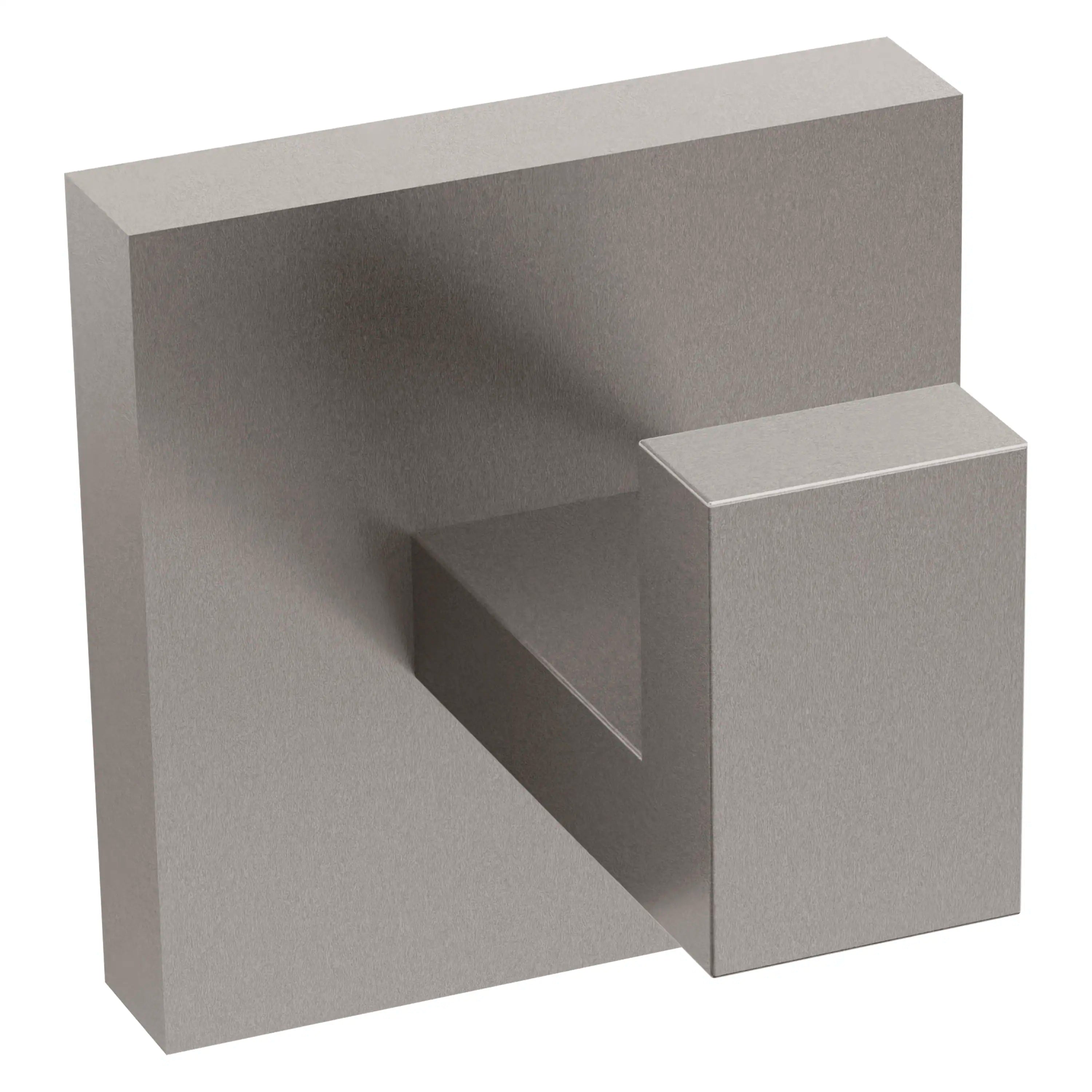 Brushed nickel towel hook with open square backing and curved arm
