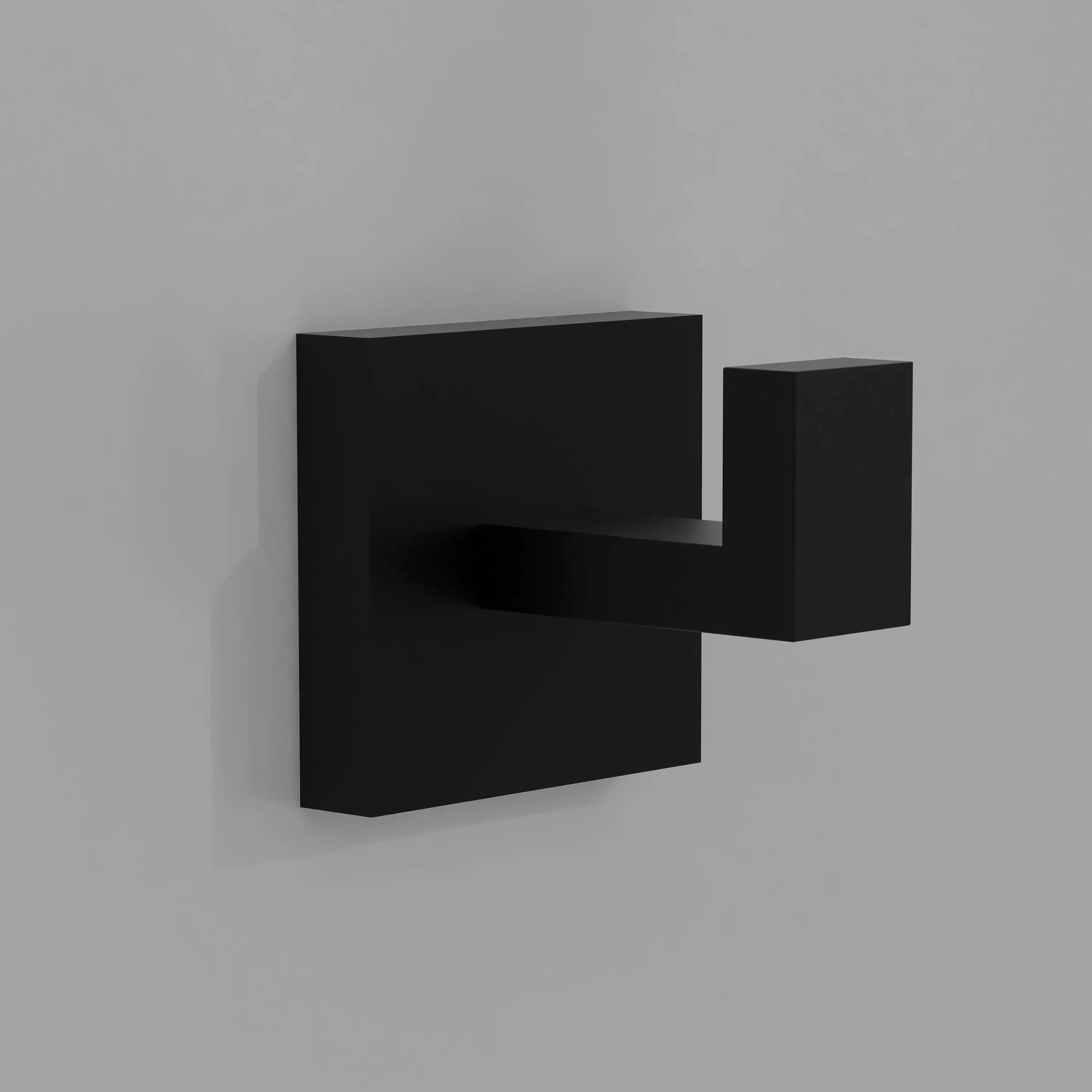 Matte black square towel hook with stepped arm mount