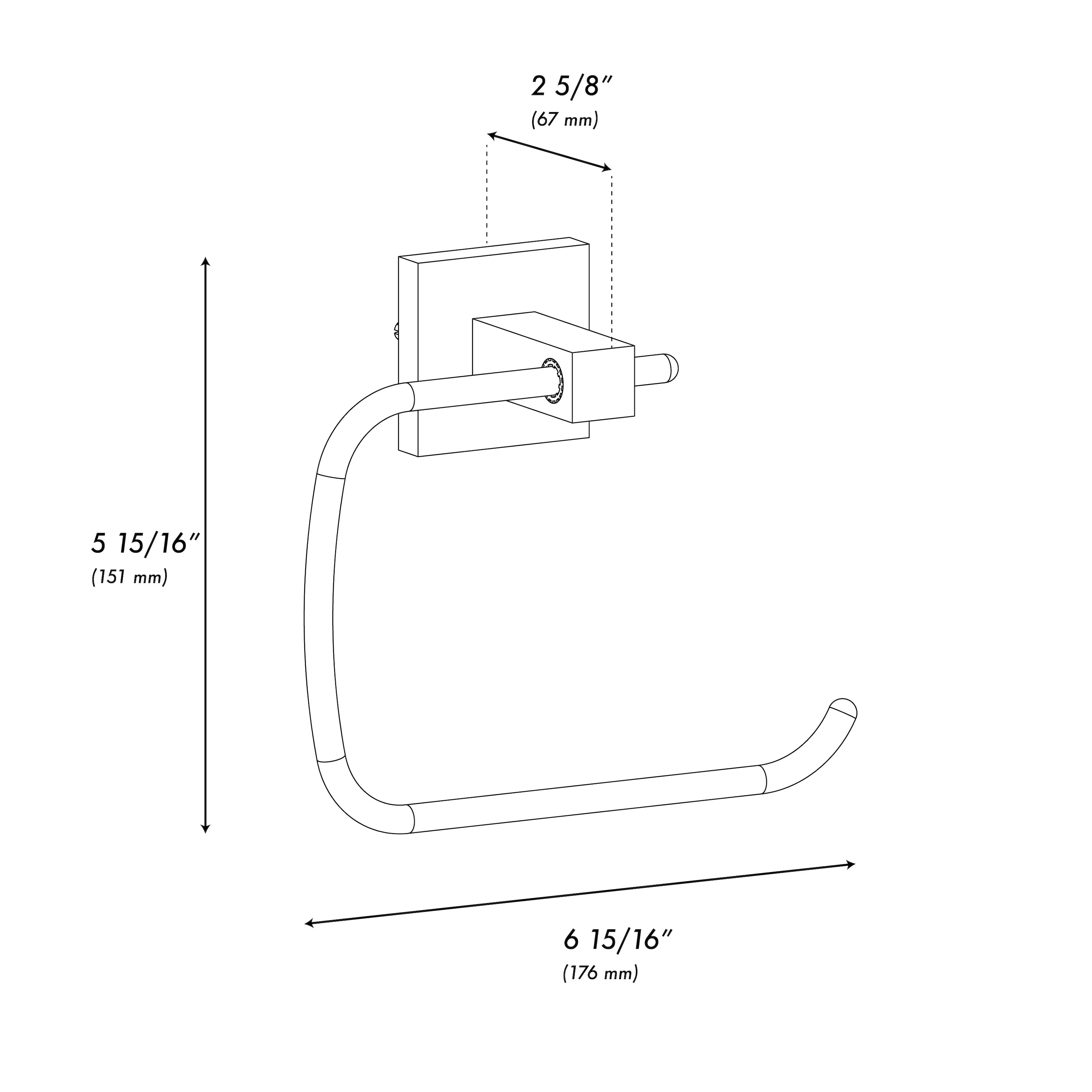 Champagne bronze towel ring dimensions diagram: 6 15/16 in wide, 5 15/16 in tall