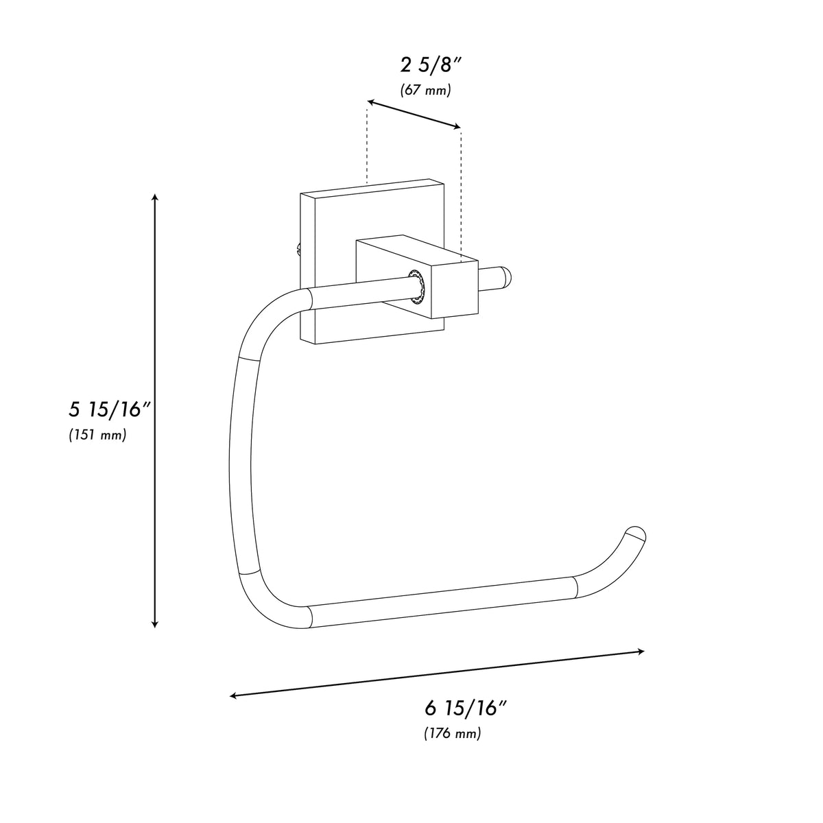 Matte black towel ring with curved bar and round mounting plate