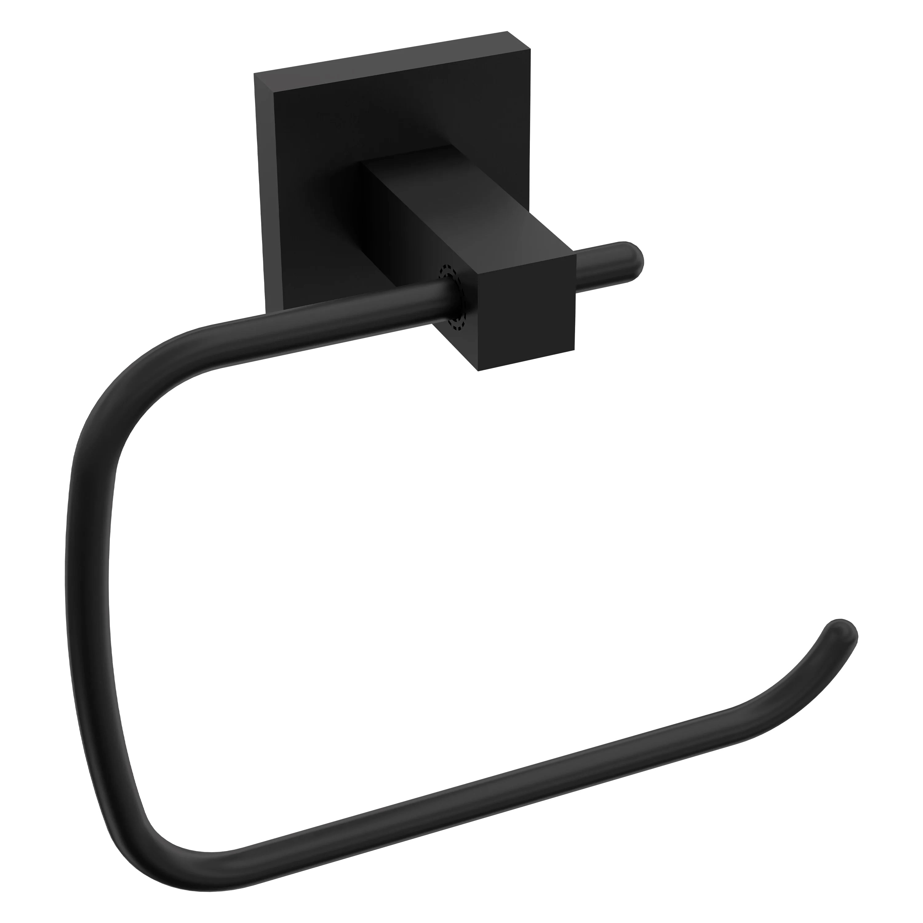 Matte black towel ring with square backplate and curved arm