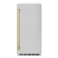 ZLINE Autograph Edition 15-Inch Touchstone Clear Cube Ice Maker with Drain Pump in Satin Stainless Steel and Champagne Bronze Handle (ICCDZ-SN-15-CB)