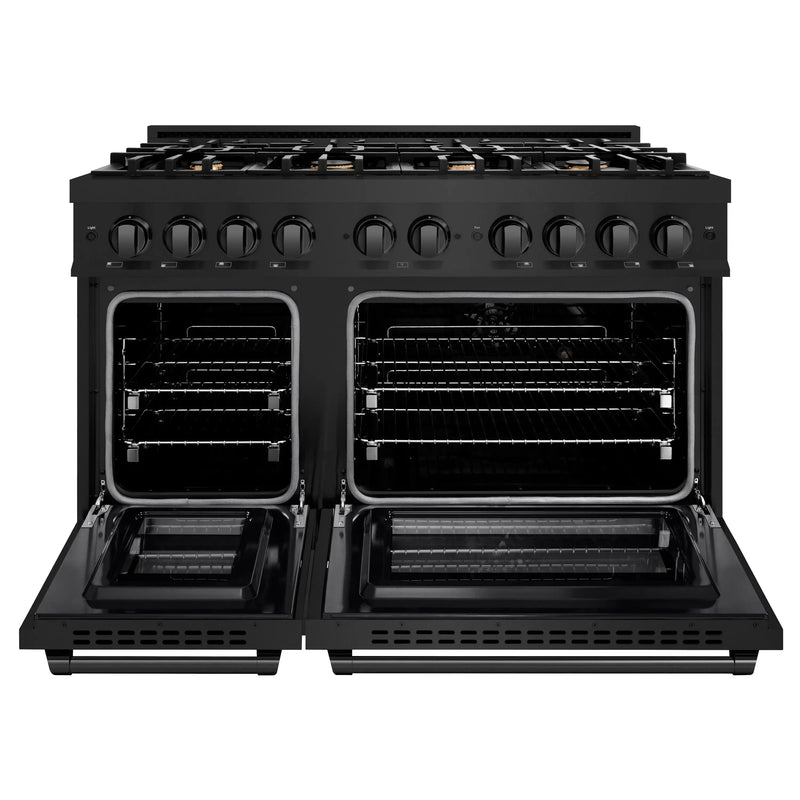 ZLINE 48-Inch Dual Fuel Range in Black Stainless Steel with Brass Burners (HDRB-BR-48)