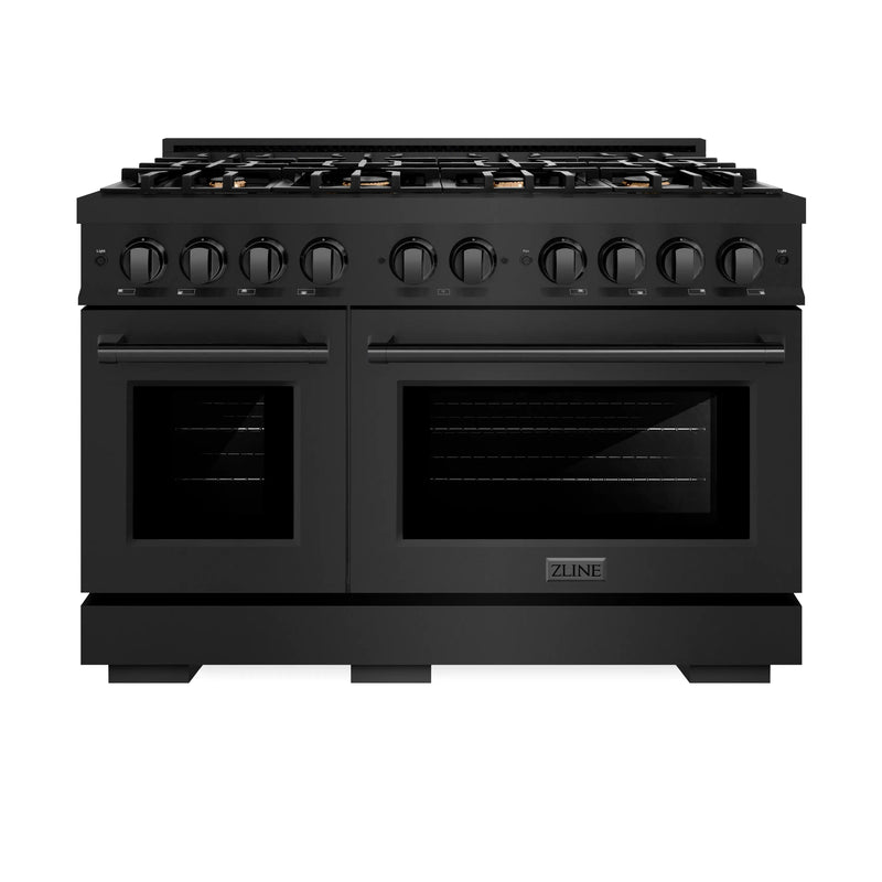 ZLINE 48-Inch Dual Fuel Range in Black Stainless Steel with Brass Burners (HDRB-BR-48)