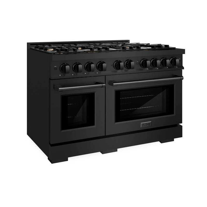 ZLINE 48-Inch Dual Fuel Range in Black Stainless Steel with Brass Burners (HDRB-BR-48)