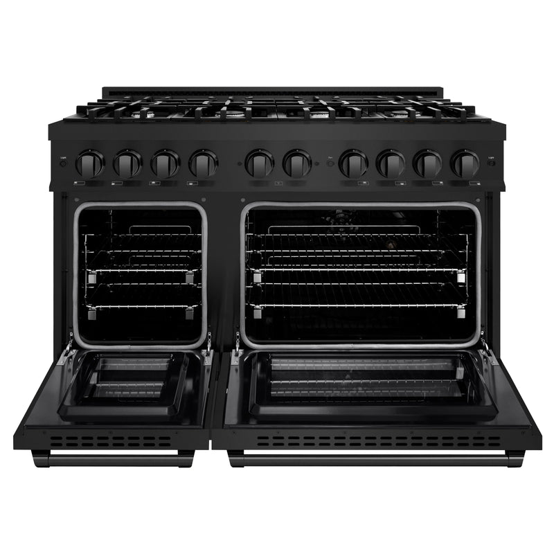 ZLINE Select Series 48-Inch Dual Fuel Range with 8 Gas Burner Cooktop and 6.7 Cu. Ft. Electric Double Oven in Black Stainless Steel (HDRB-48)