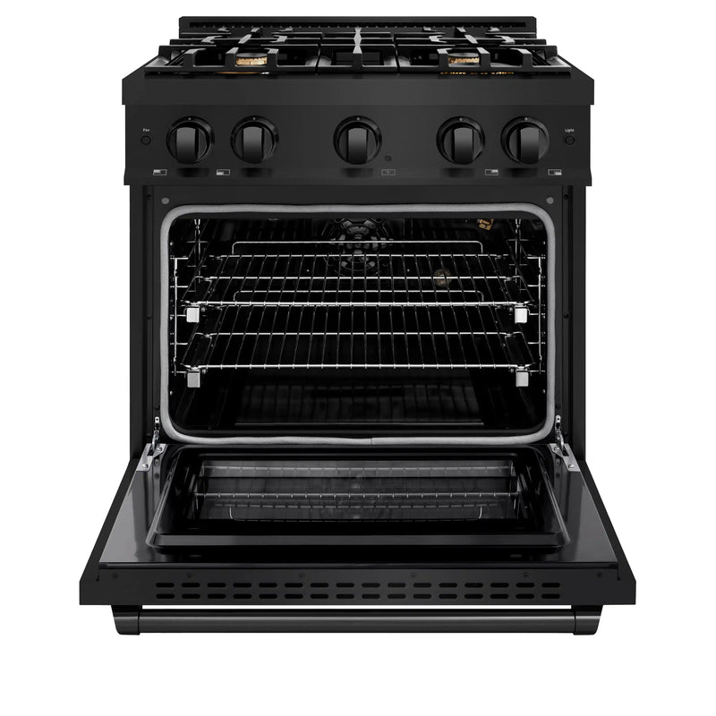 ZLINE 30-Inch Freestanding Gas Range in Black Stainless Steel with Brass Burners (HGRB-BR-30)