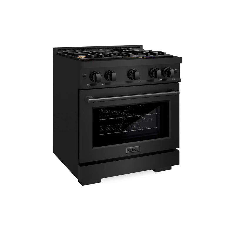 ZLINE 30-Inch Freestanding Gas Range in Black Stainless Steel with Brass Burners (HGRB-BR-30)